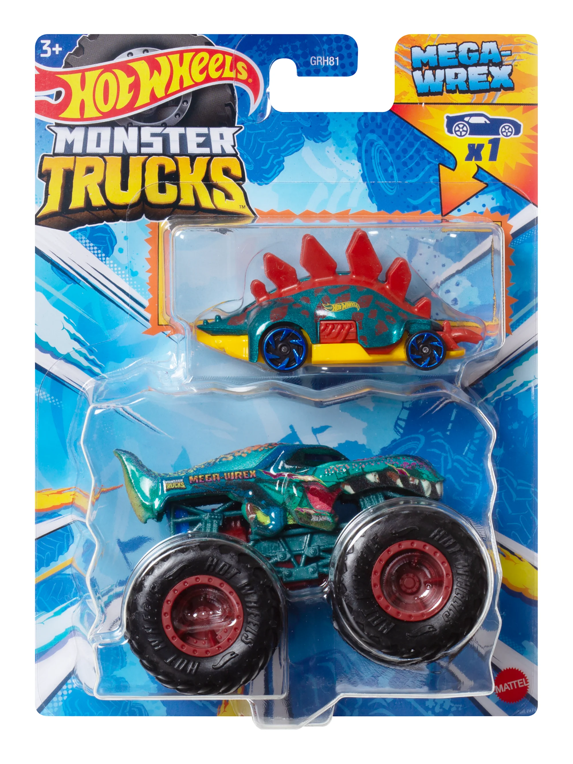Hot Wheels Monster Trucks Vehículo de Juguete Camión Crash Squad Mega Wrex + Motosaurus