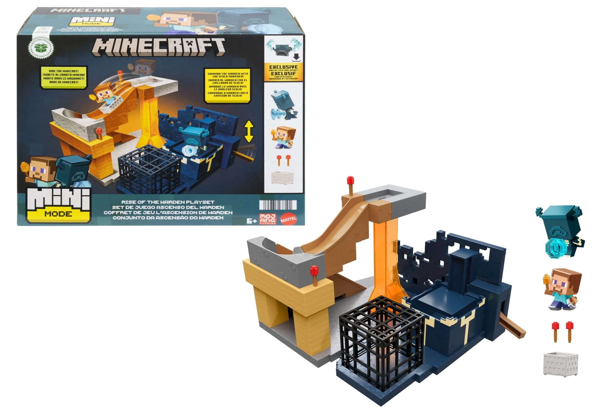 Minecraft Mini Mode Rise Of The Warden Playset, 2 Minis, Steve & Warden Figures & Dlc Code