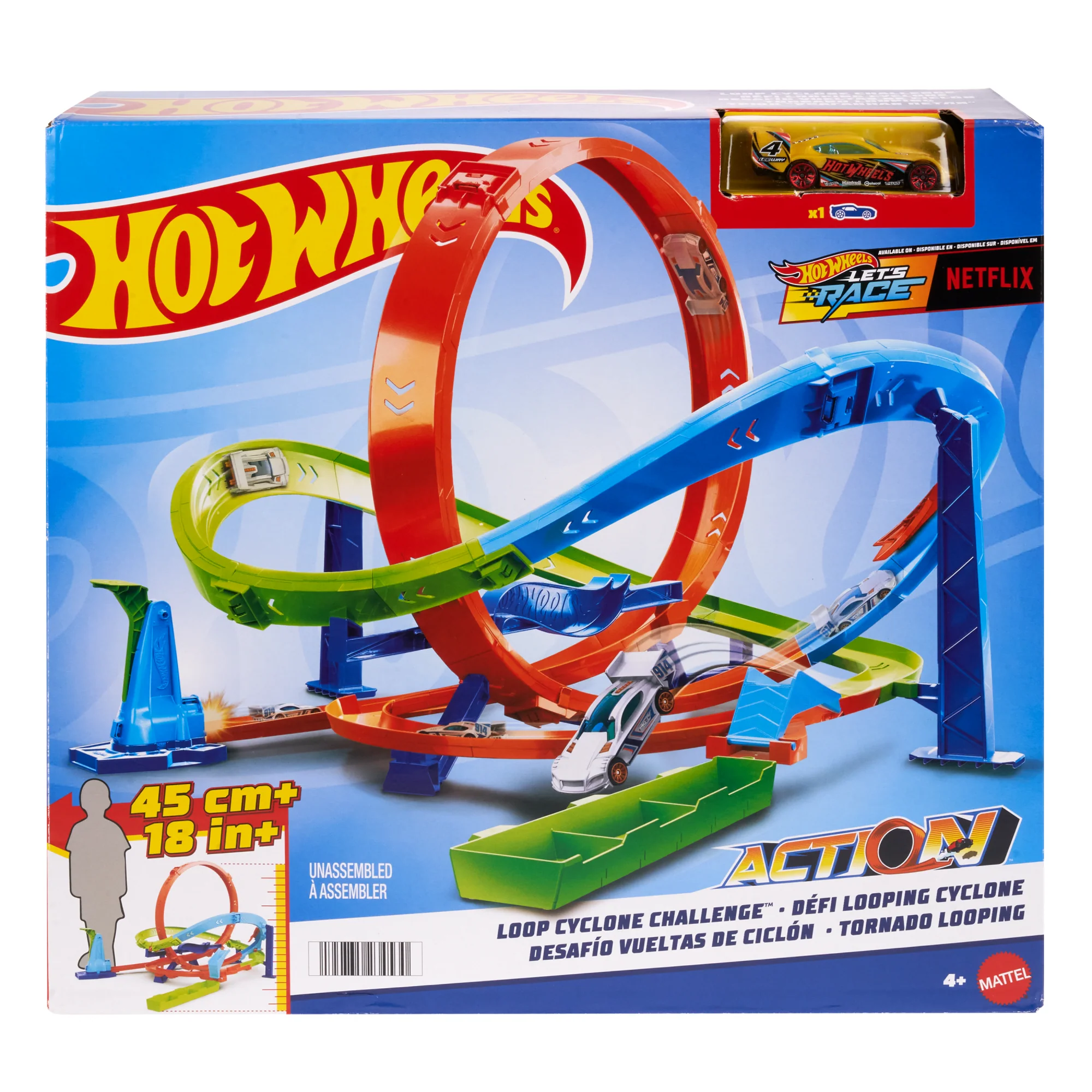 Hot Wheels Action Loop Cyclone Challenge Track Set With 1:64 Scale Toy Car, Easy Storage