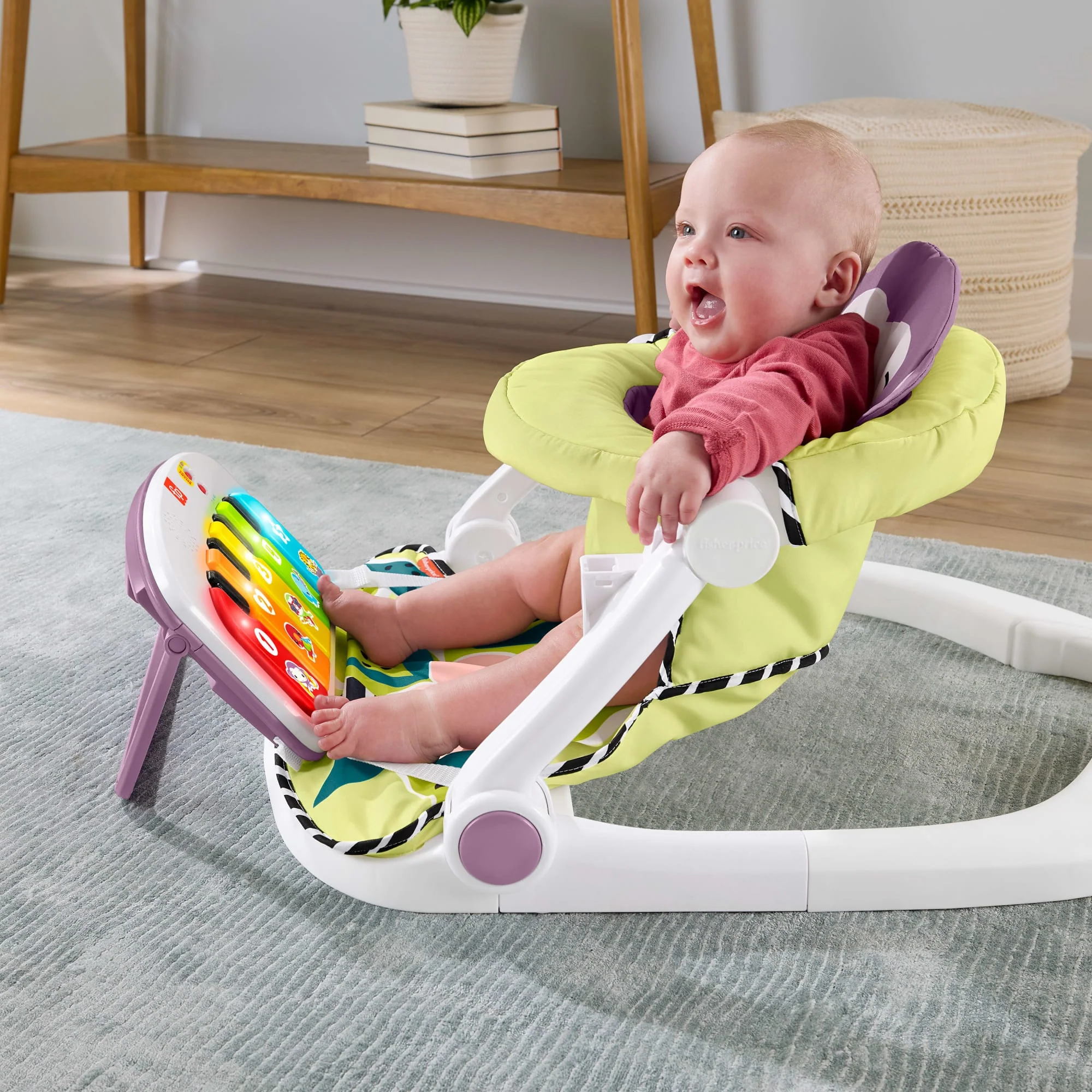 Fisher-Price Kick & Play Deluxe Sit-Me-Up Seat, Purple Monkey Baby Chair & Piano Learning Toy