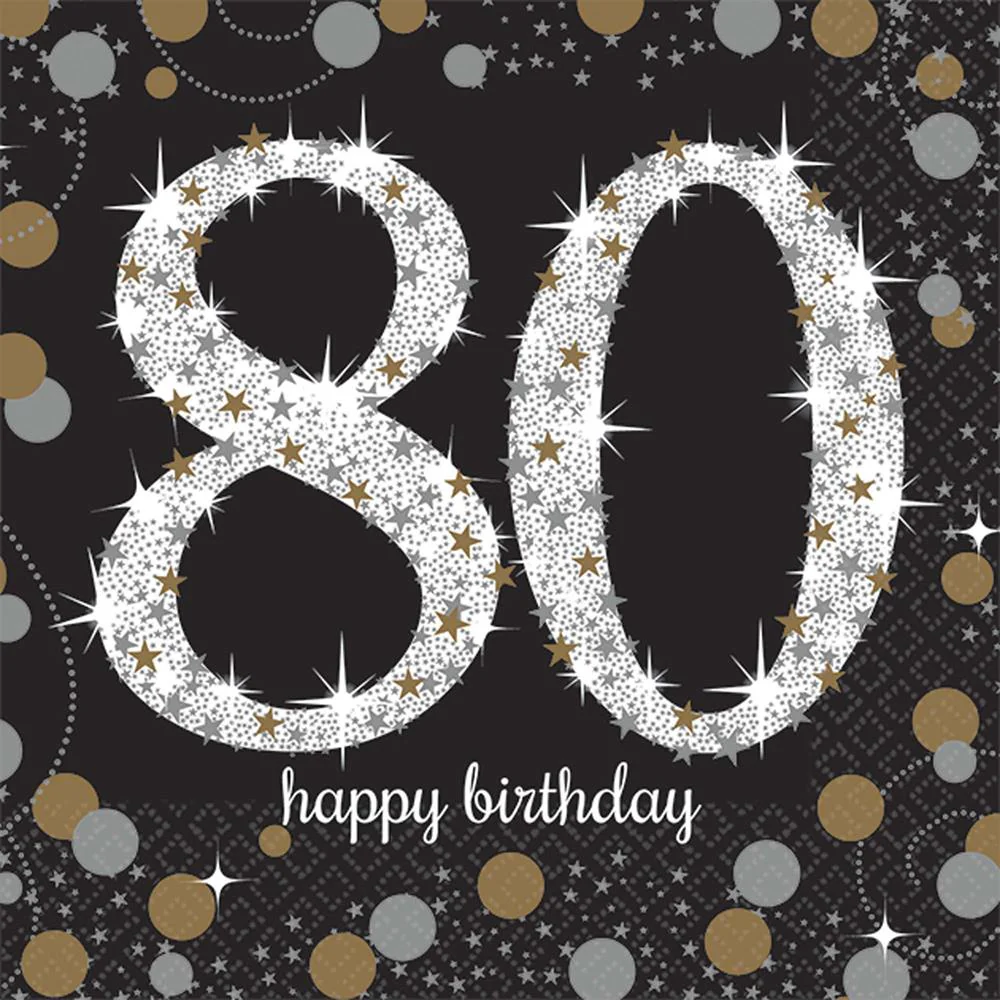 Sparkling Celebration Happy Birthday 80 Beverage Napkins 16ct