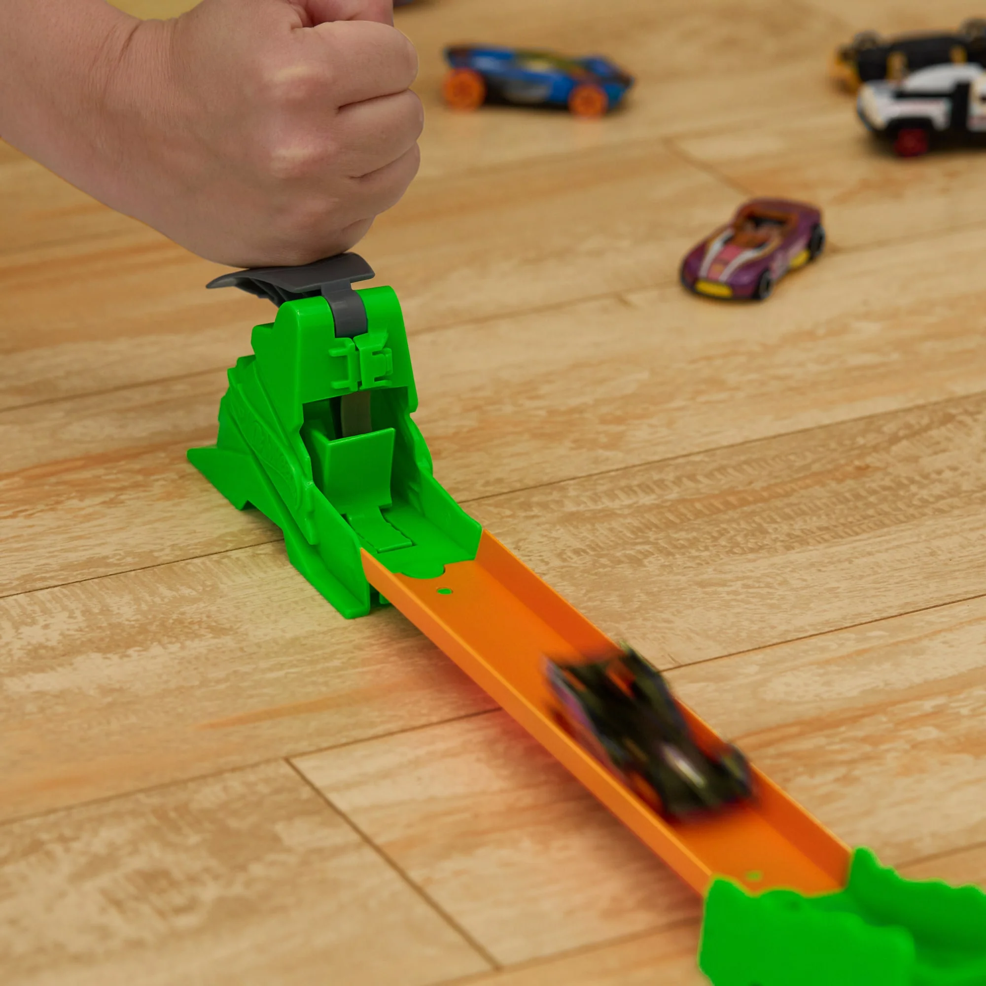 Hot Wheels Track Set And Toy Car, 10 Toxic-themed Track Building Pieces With Storage Box