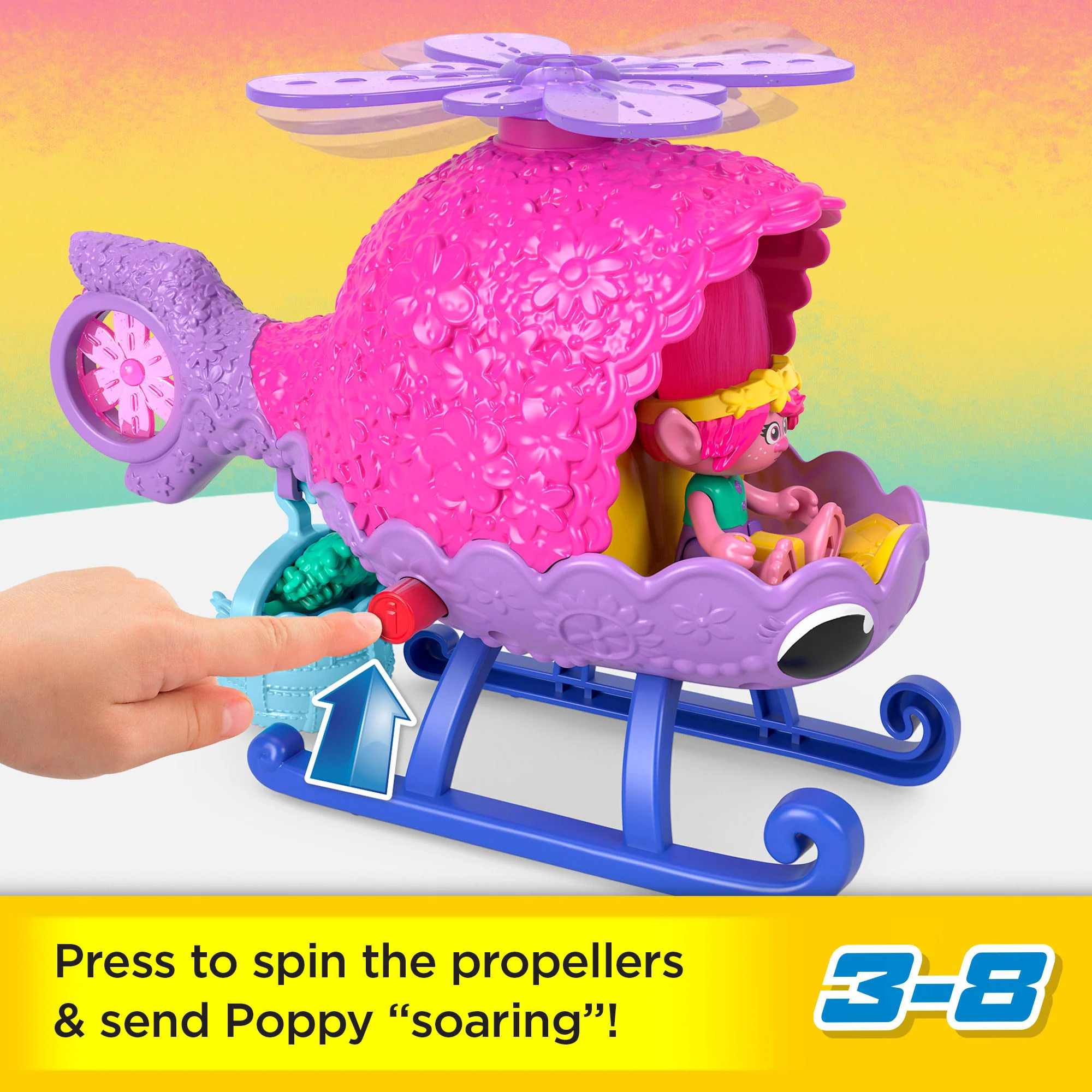 Imaginext Dreamworks Trolls Poppy Figure And Toy Helicopter For Preschool Pretend Play, 4 Pieces