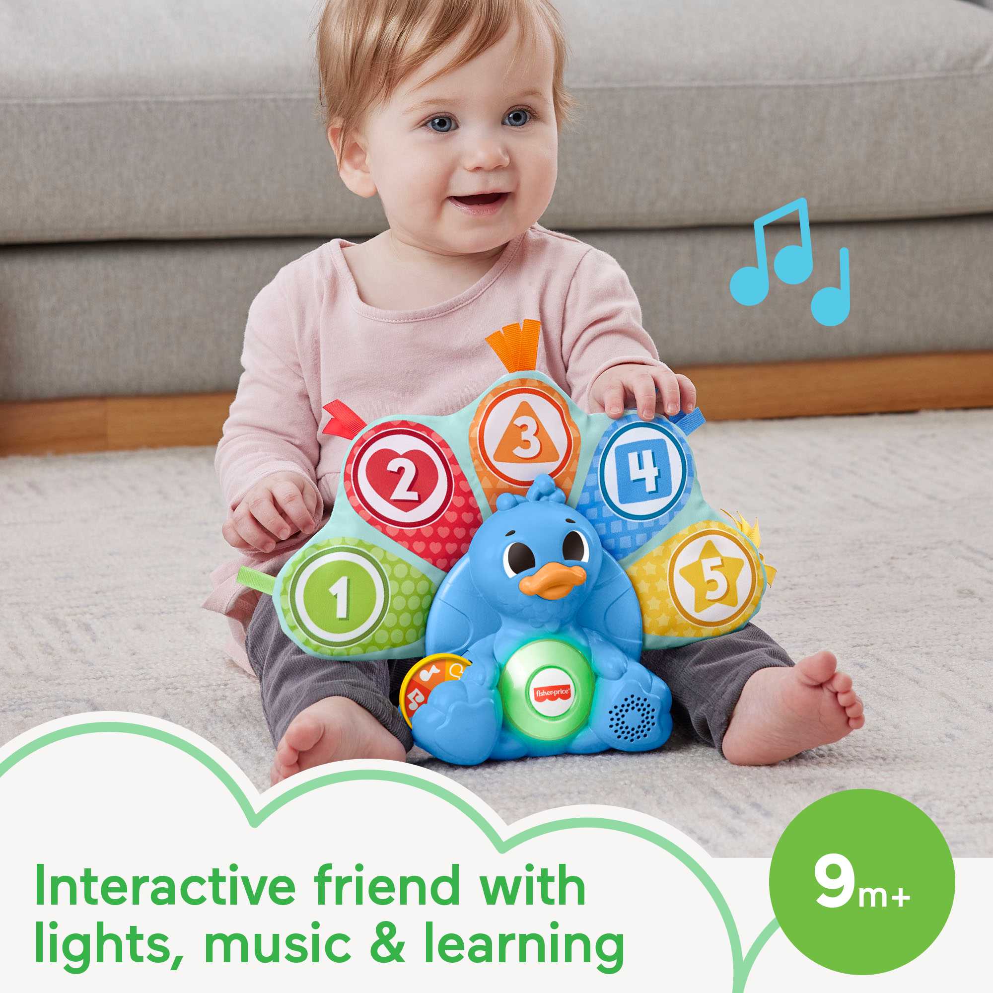 Fisher-Price Linkimals Baby Learning Toy With Lights & Music, Counting Colors Peacock - French Version