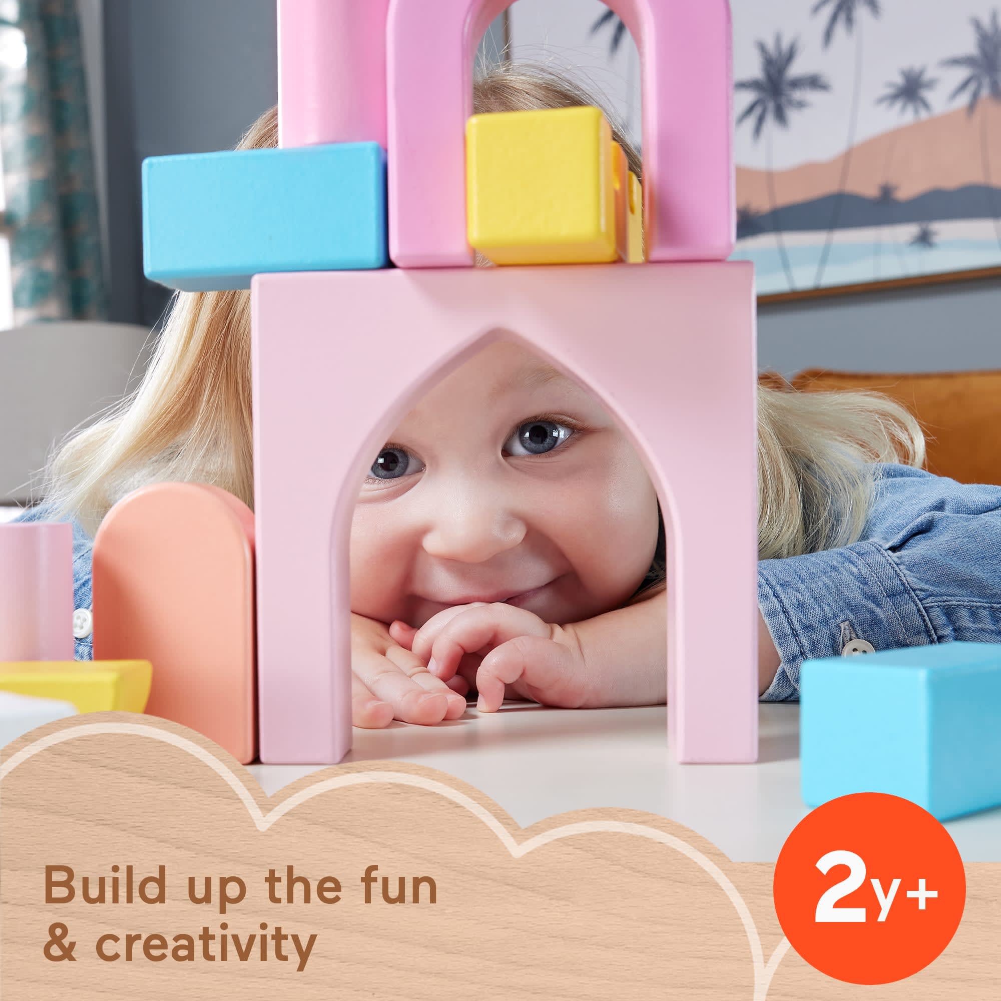 Fisher-Price Wooden Castle Block Set Toddler Stacking Toy, 28 Wood Pieces