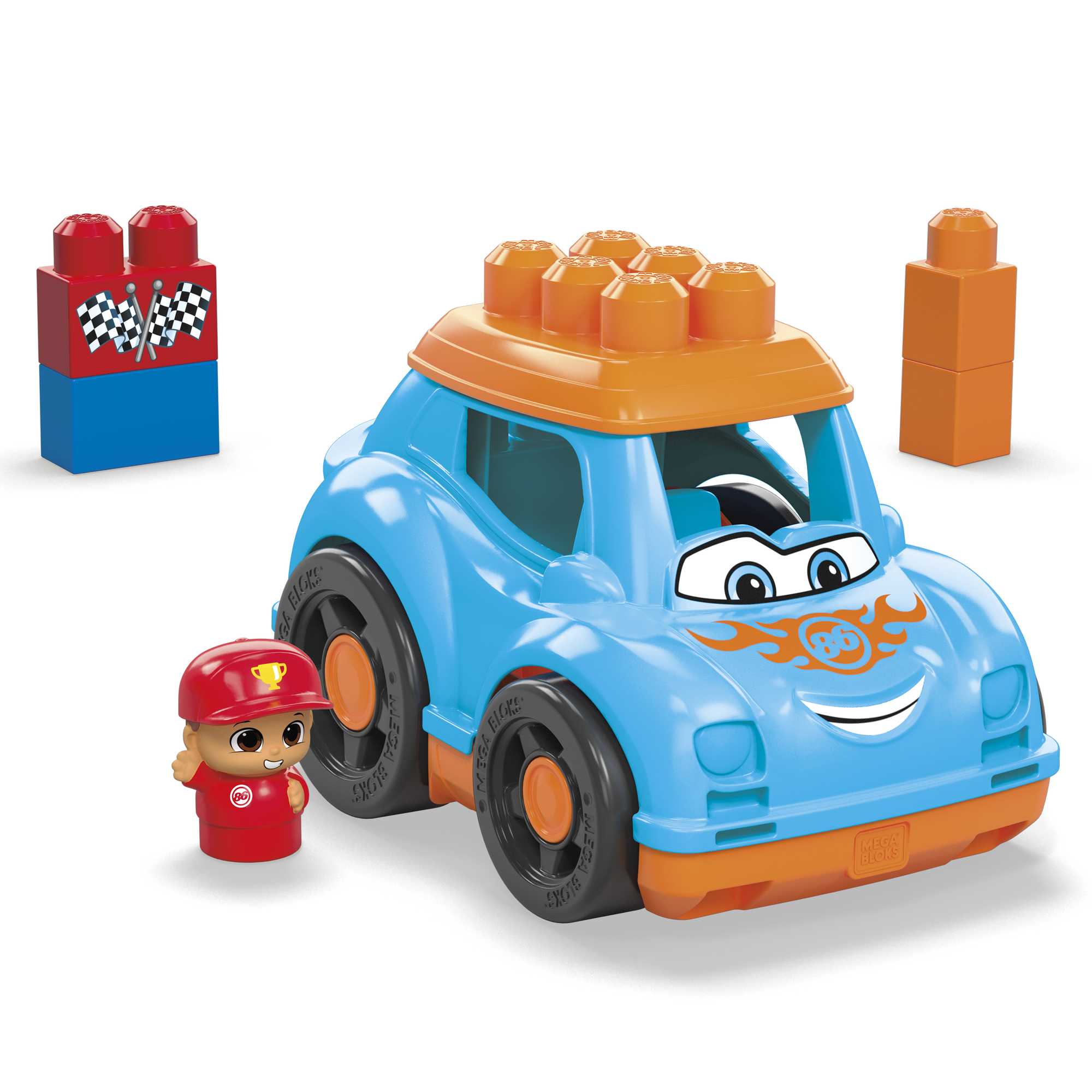 MEGA Bloks Ricky Race Car Building Toy Car, Blocks For Toddlers 1-3 (6 Pcs)