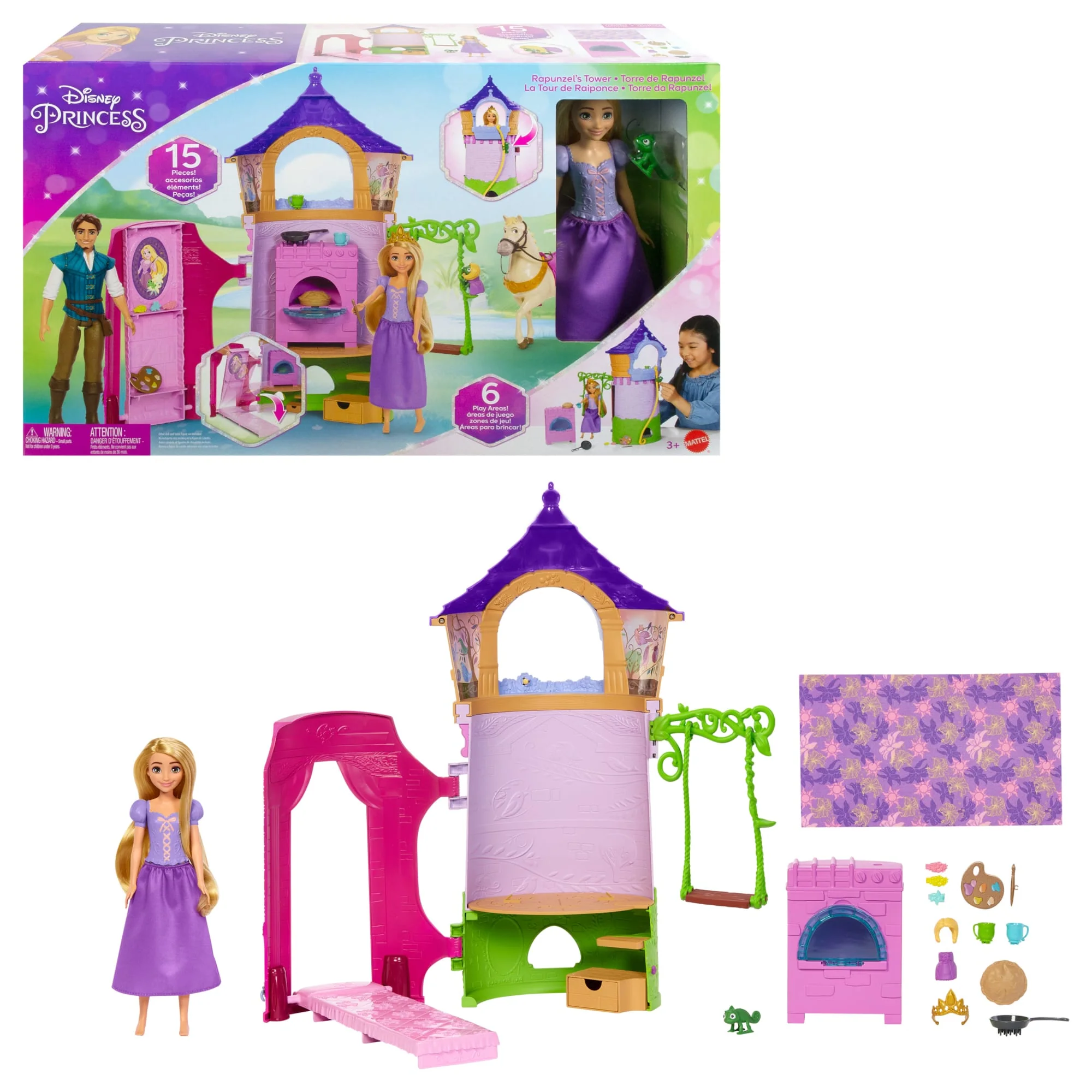 Disney Princess Rapunzel's Tower Playset With Doll, Tower Dollhouse And 15 Accessories