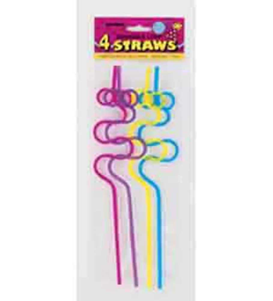 Plastic Squiggle 12 inch Straws 4ct