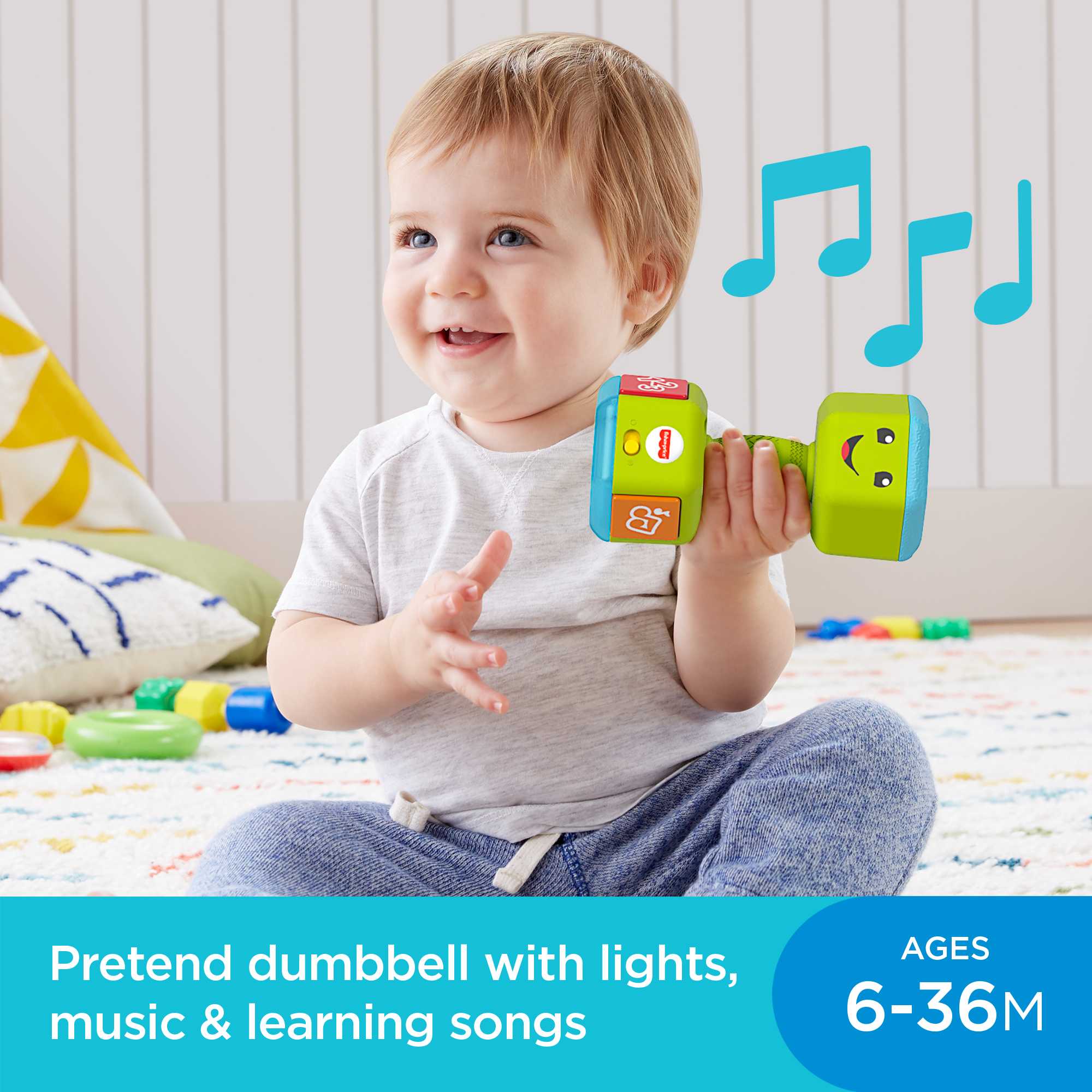 Fisher-Price Laugh & Learn Countin’ Reps Dumbbell Musical Rattle Toy For Infant & Toddler