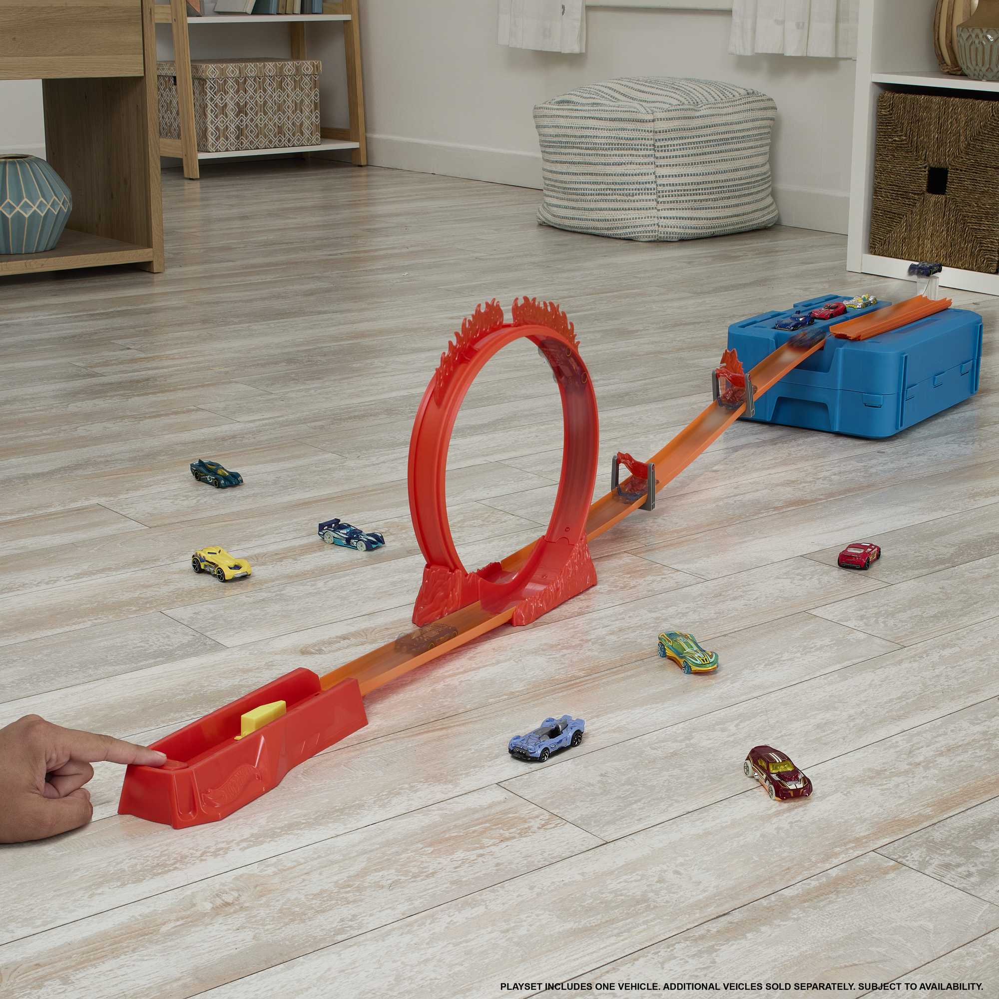Hot Wheels Track Set And 1 Hot Wheels Car, Fire-Themed Track Building Set