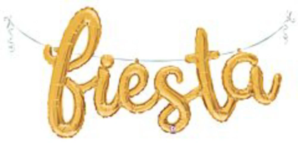 Betallic Fiesta Script Gold 29 inch Air Filled Foil Shape packed w/straw 1ct