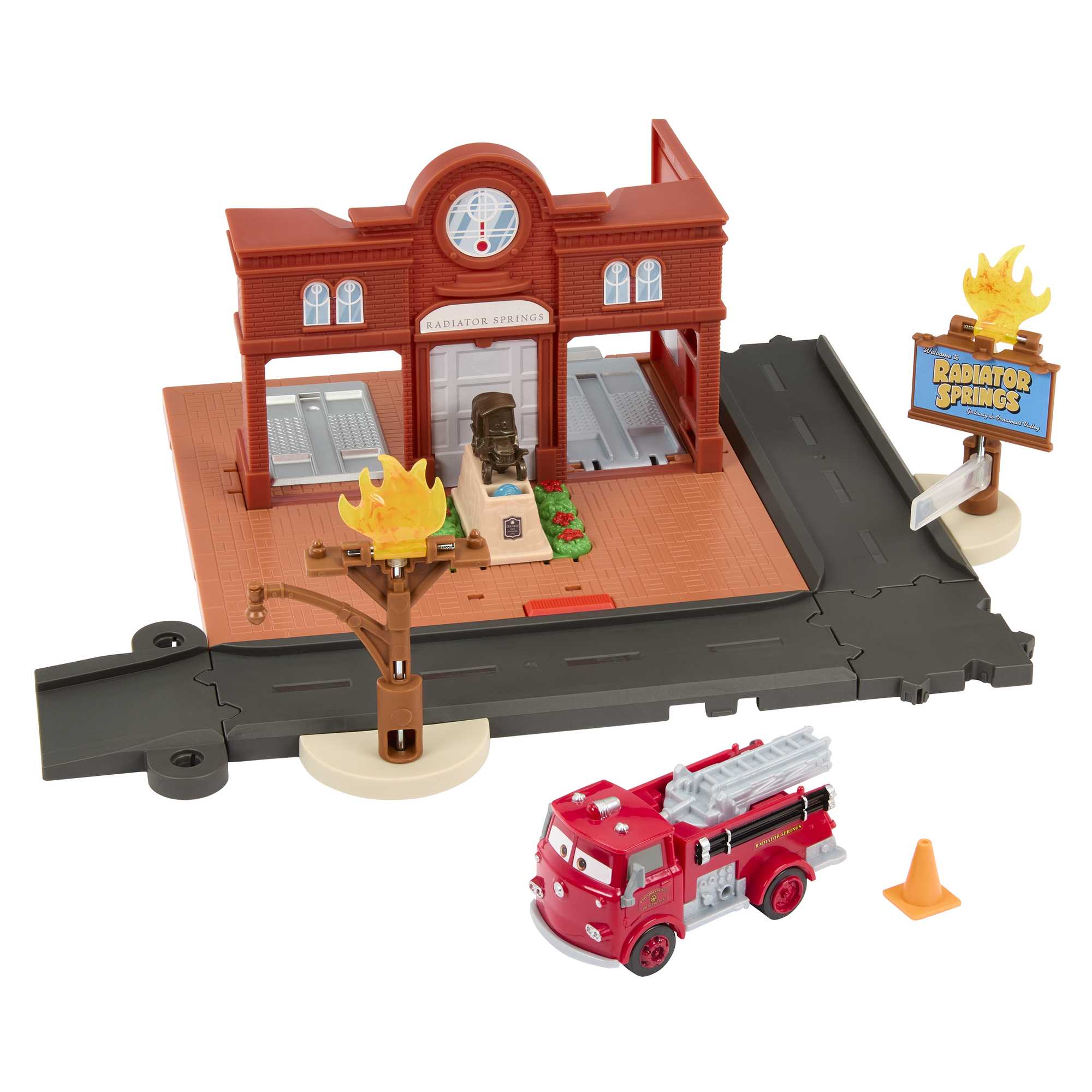 Disney And Pixar's Cars Toys, Red's Fire Station Playset With Toy Fire Truck, Cars On The Road