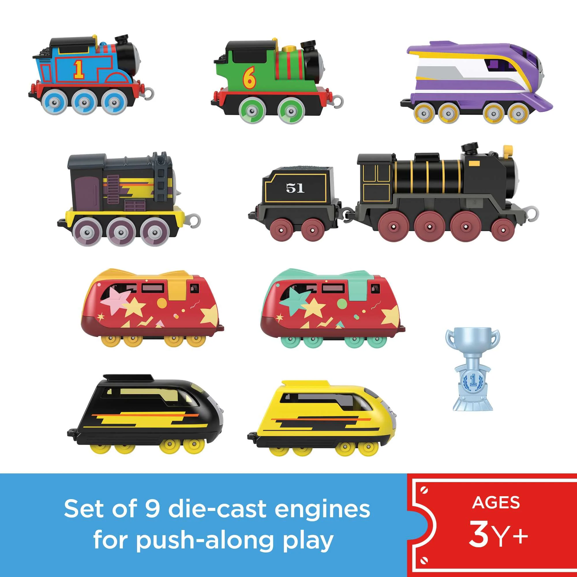 Thomas & Friends Sodor Cup Racers 9-Pack Of Diecast Push-Along Toy Train Engines Ages 3+Y