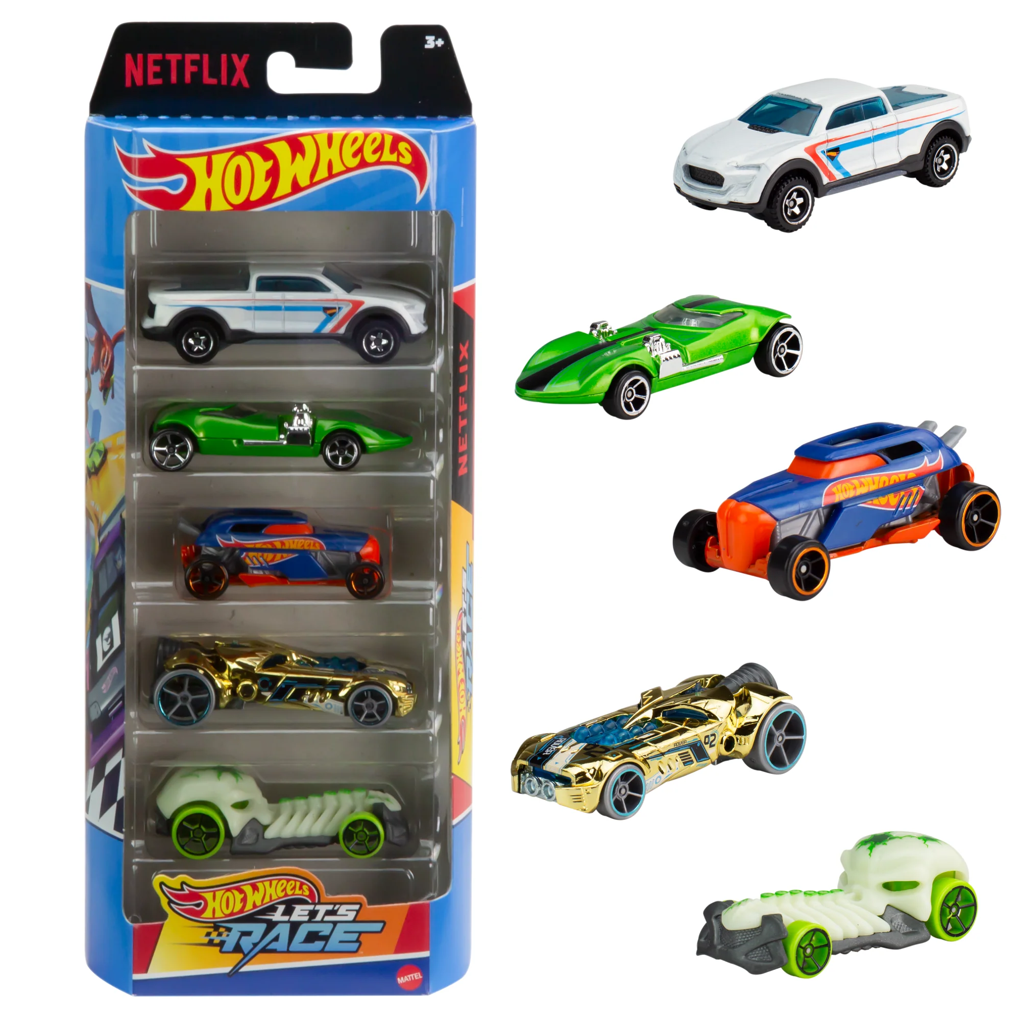 Hot Wheels 5-Pack Of 1:64 Scale Die-Cast Vehicles From The Netflix Series Hot Wheels Let's Race!