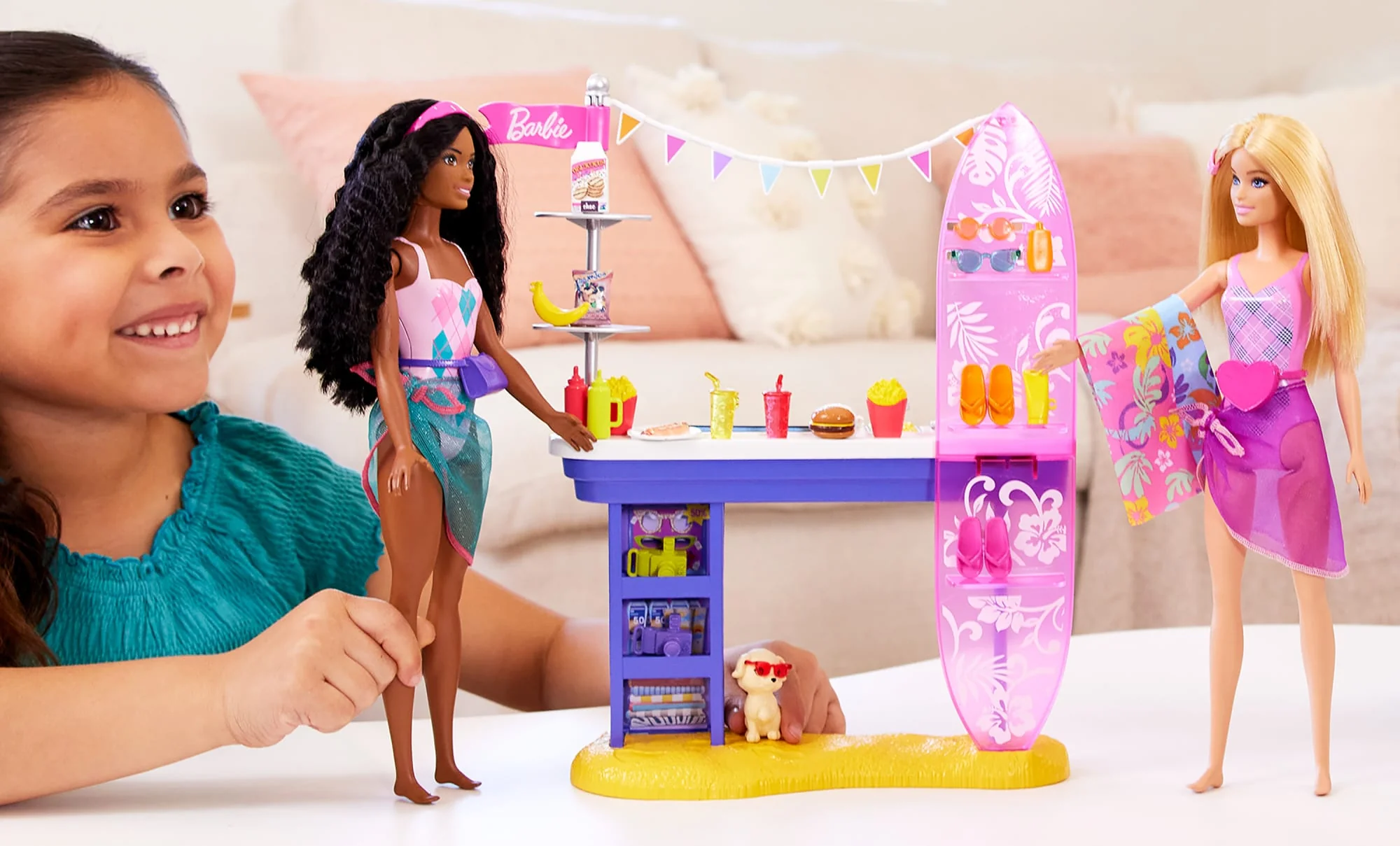 Barbie Beach Boardwalk Playset With Barbie “Brooklyn” & “Malibu” Dolls, 2 Stands & 30+ Accessories
