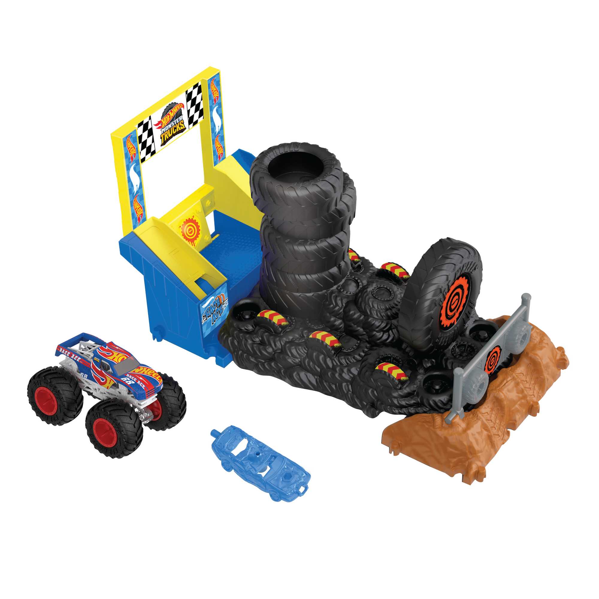 Hot Wheels Monster Trucks Pista de Brinquedo Arena de Demolição Desafio Race Ace para Iniciantes