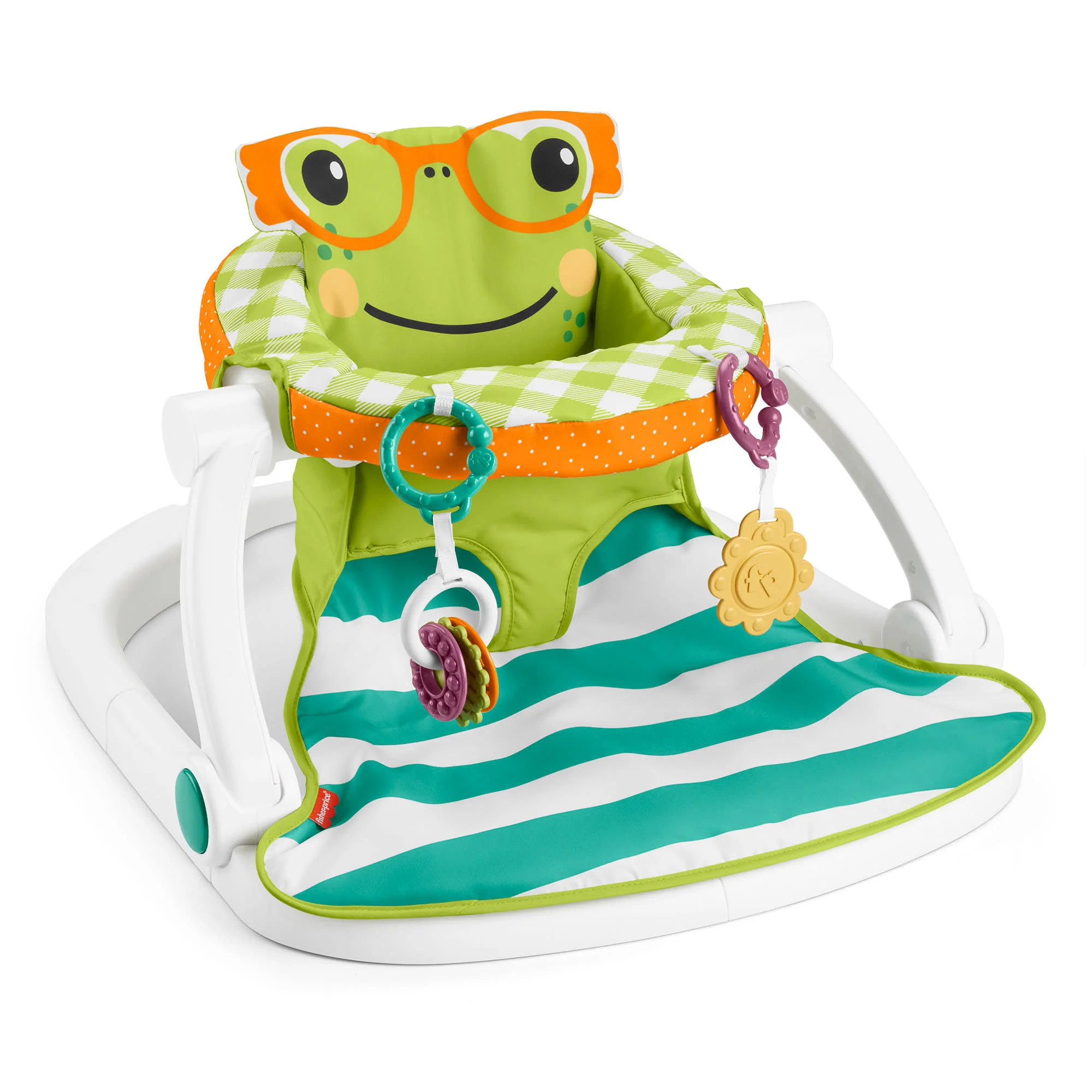 Fisher-Price Sit-Me-Up Portable Baby Seat With 2 Linkable Toys, Citrus Frog