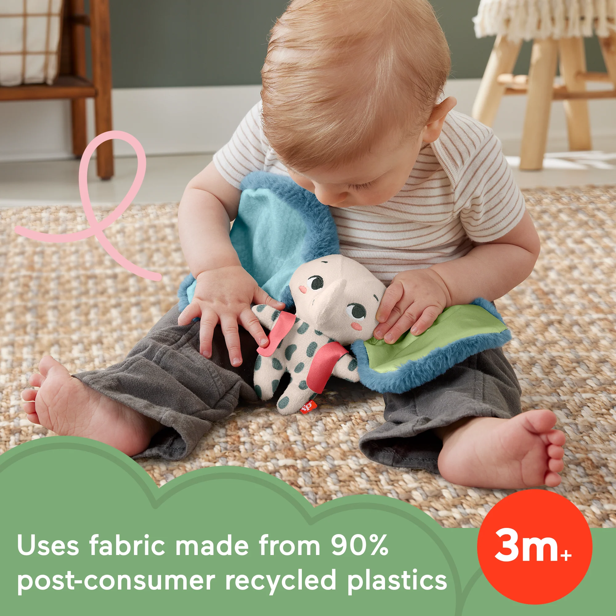 Fisher-Price Planet Friends All Ears Lovey Baby Sensory Toy, Plush Elephant For Newborns