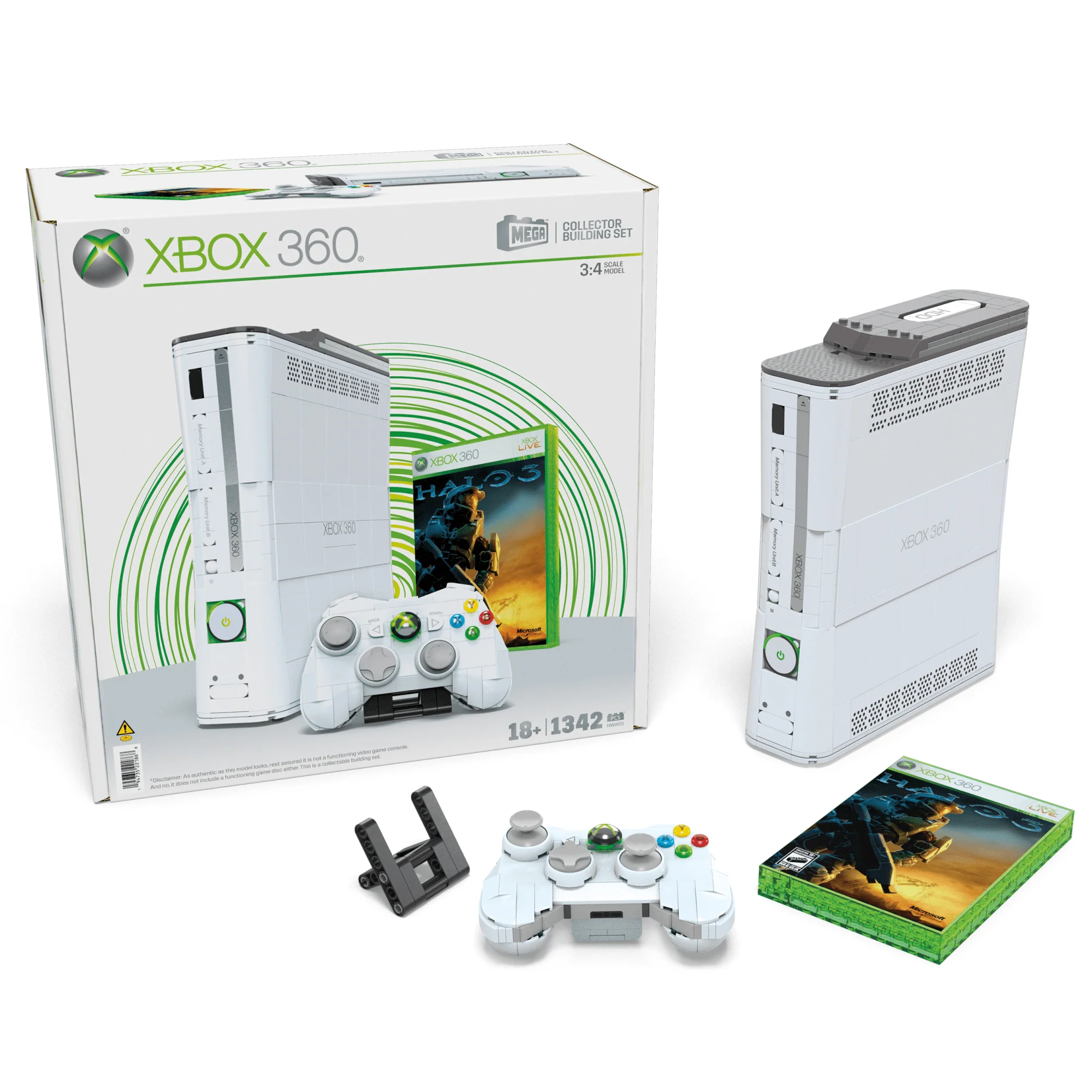 MEGA Microsoft Xbox 360 Replica Building Toy Kit With Lights (1342 Pieces) For Collectors