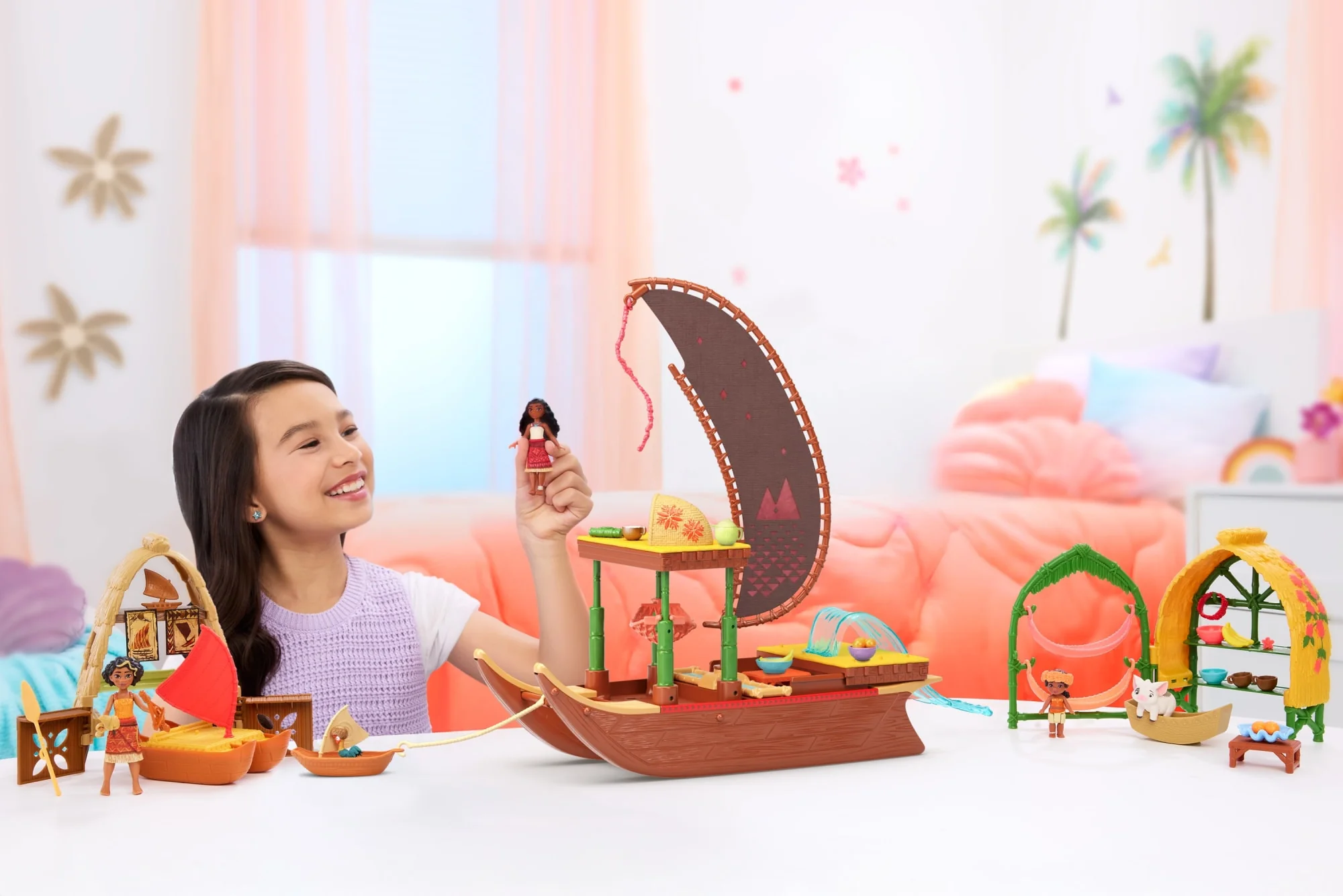 Disney Moana 2 Toys, Moana & Loto's Workshop Playset, 2 Small Dolls, Friend Figure, Boat & Accessories