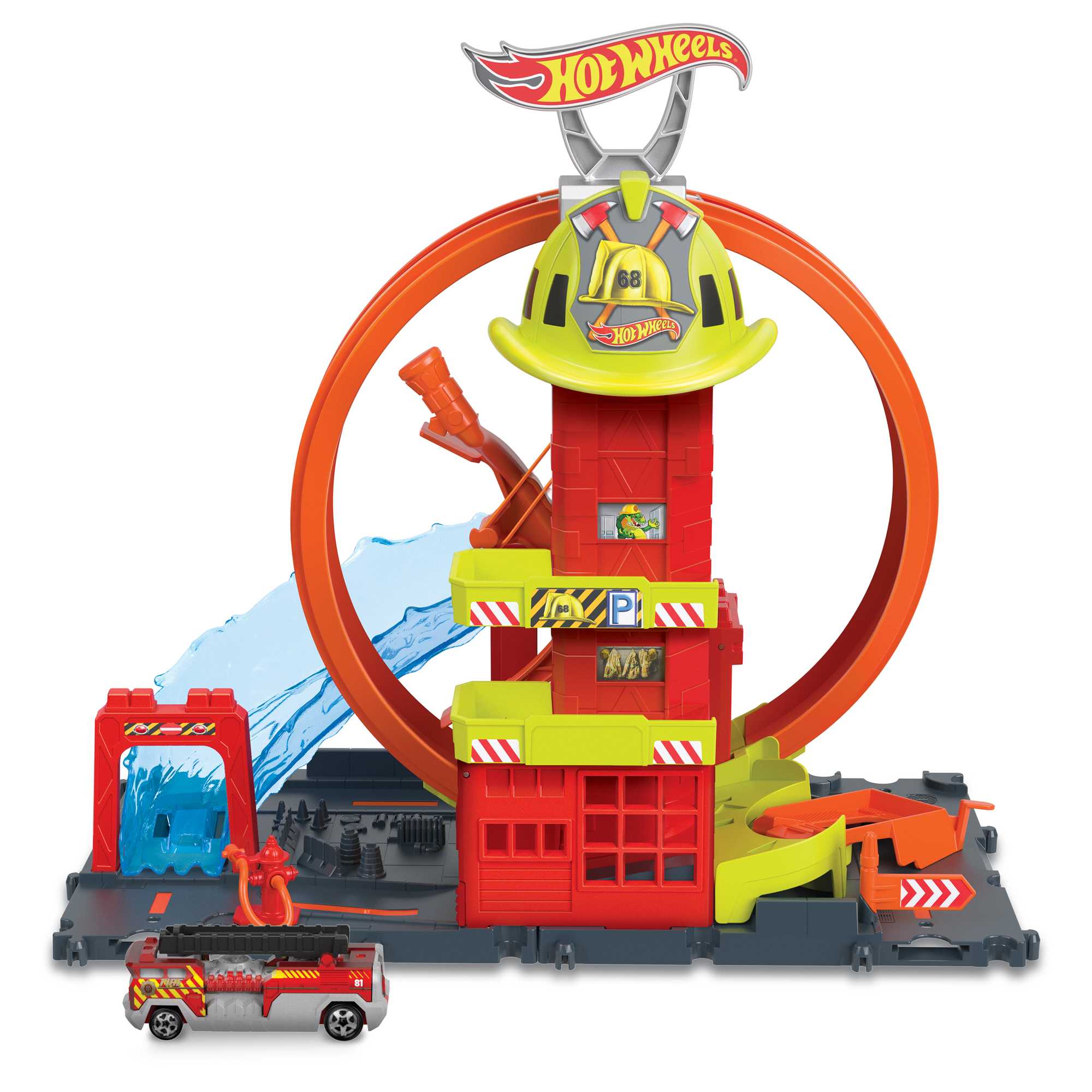 Hot Wheels City With 1 Toy Car, Super Loop Fire Station