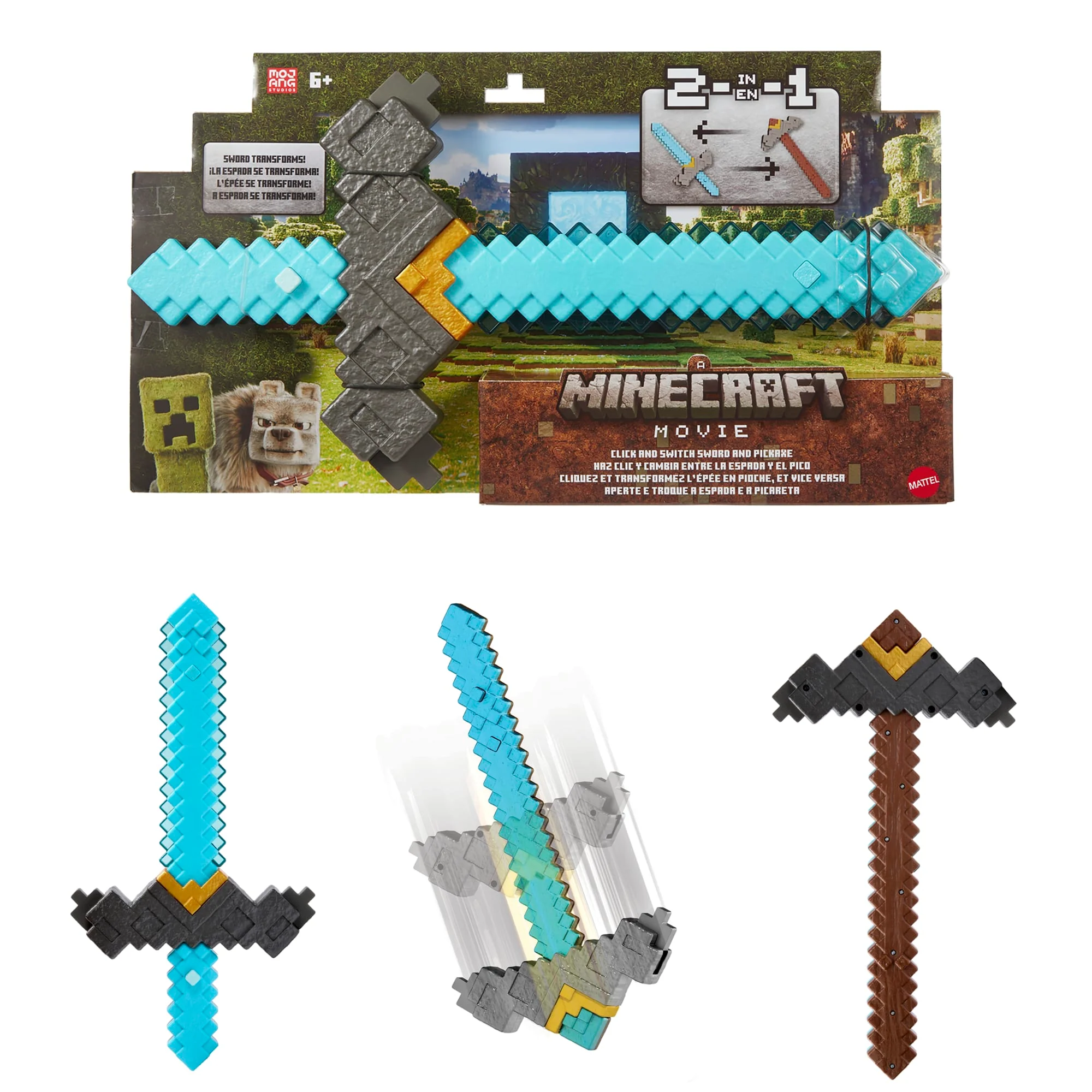 Minecraft Click And Switch Sword And Pickaxe Role-Play 2-in-1 Toy inspired By The Movie