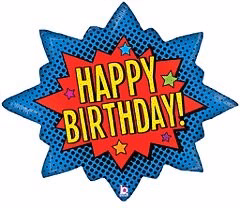 Betallic Superhero Birthday Burst 29 inch Shaped Foil Balloon Packaged 1ct