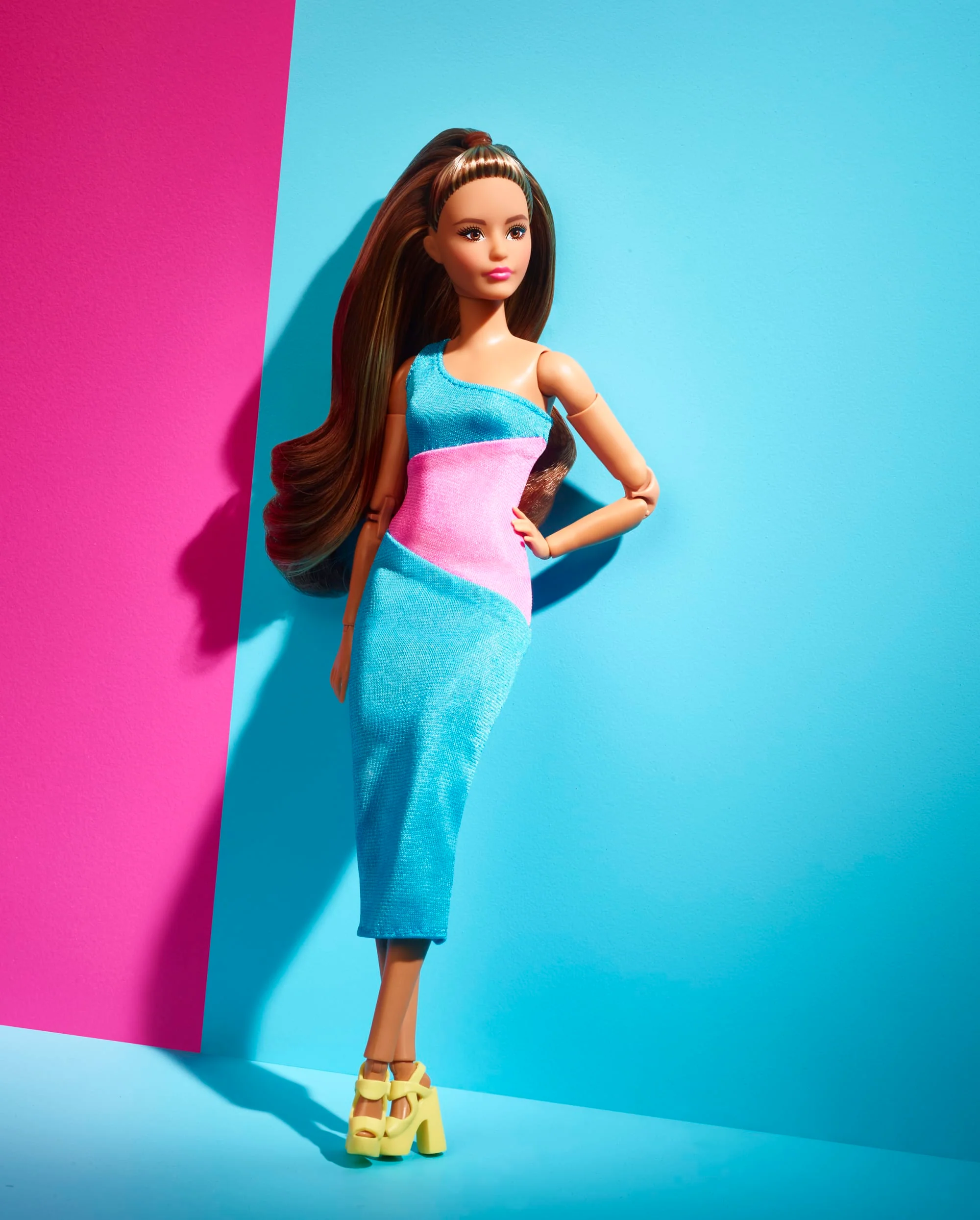 Barbie Looks Doll, Brunette, Color Block One-Shoulder Midi Dress