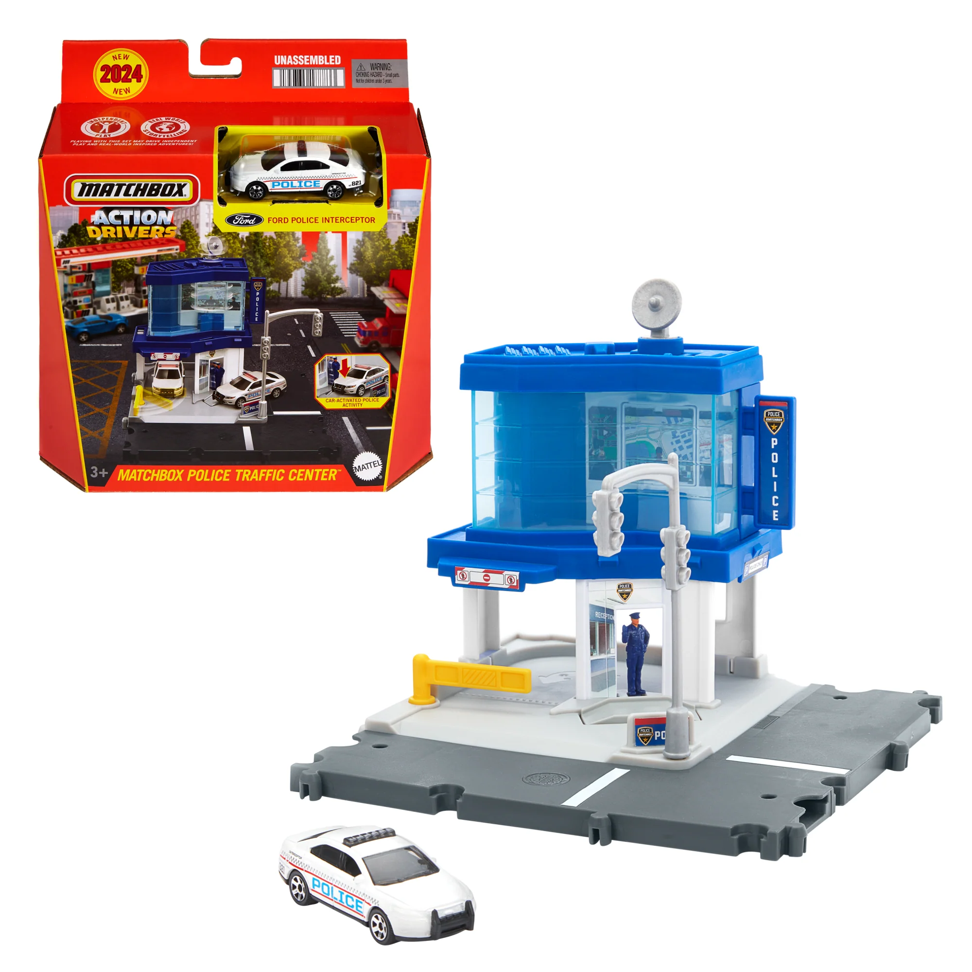 Matchbox Action Drivers Police Traffic Center Playset With 1:64 Scale Ford Police Interceptor Toy Car