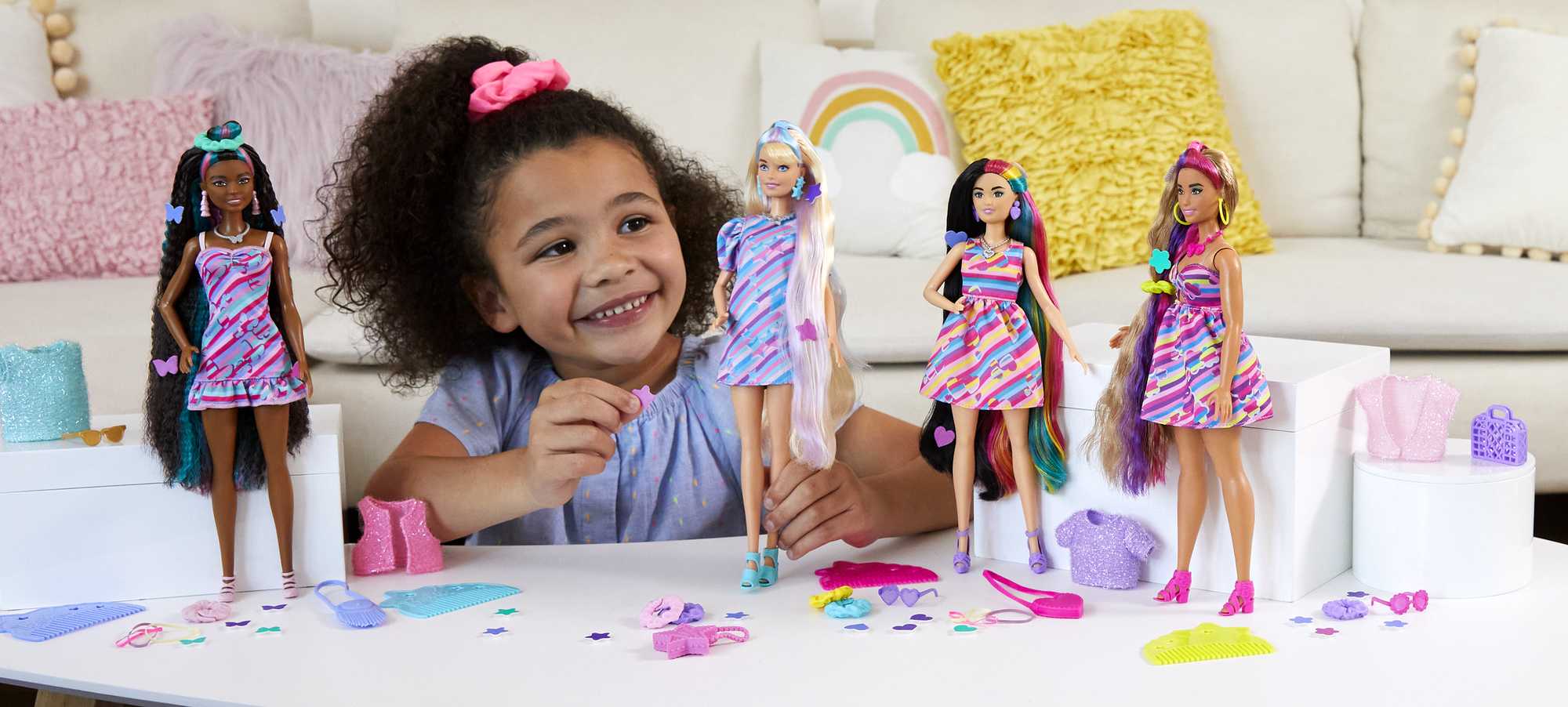 Barbie Totally Hair Heart-themed Doll, Petite, 8.5 Inch Hair, 15 Accessories, 3 & Up