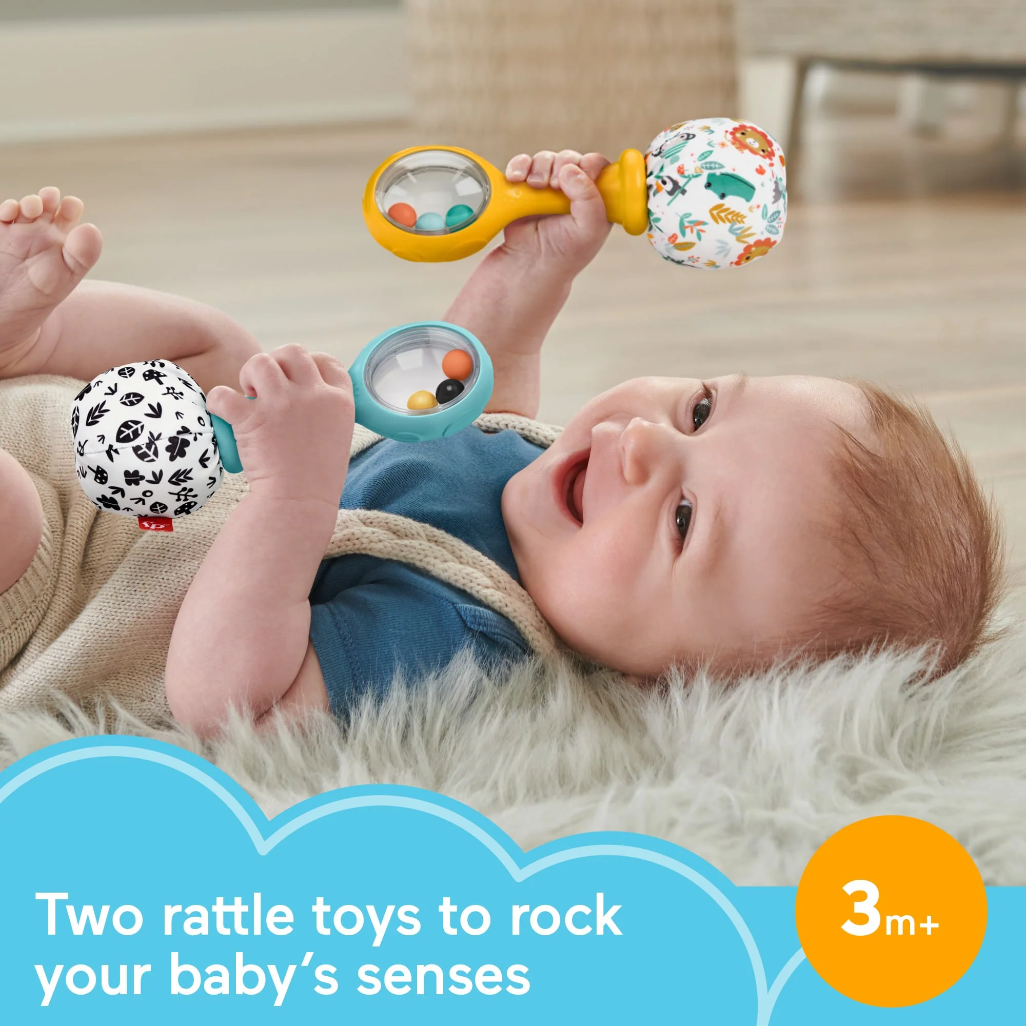 Fisher-Price Baby Rattle ‘n Rock Maracas Toys, Set Of 2 For Infants 3+ Months, High Contrast