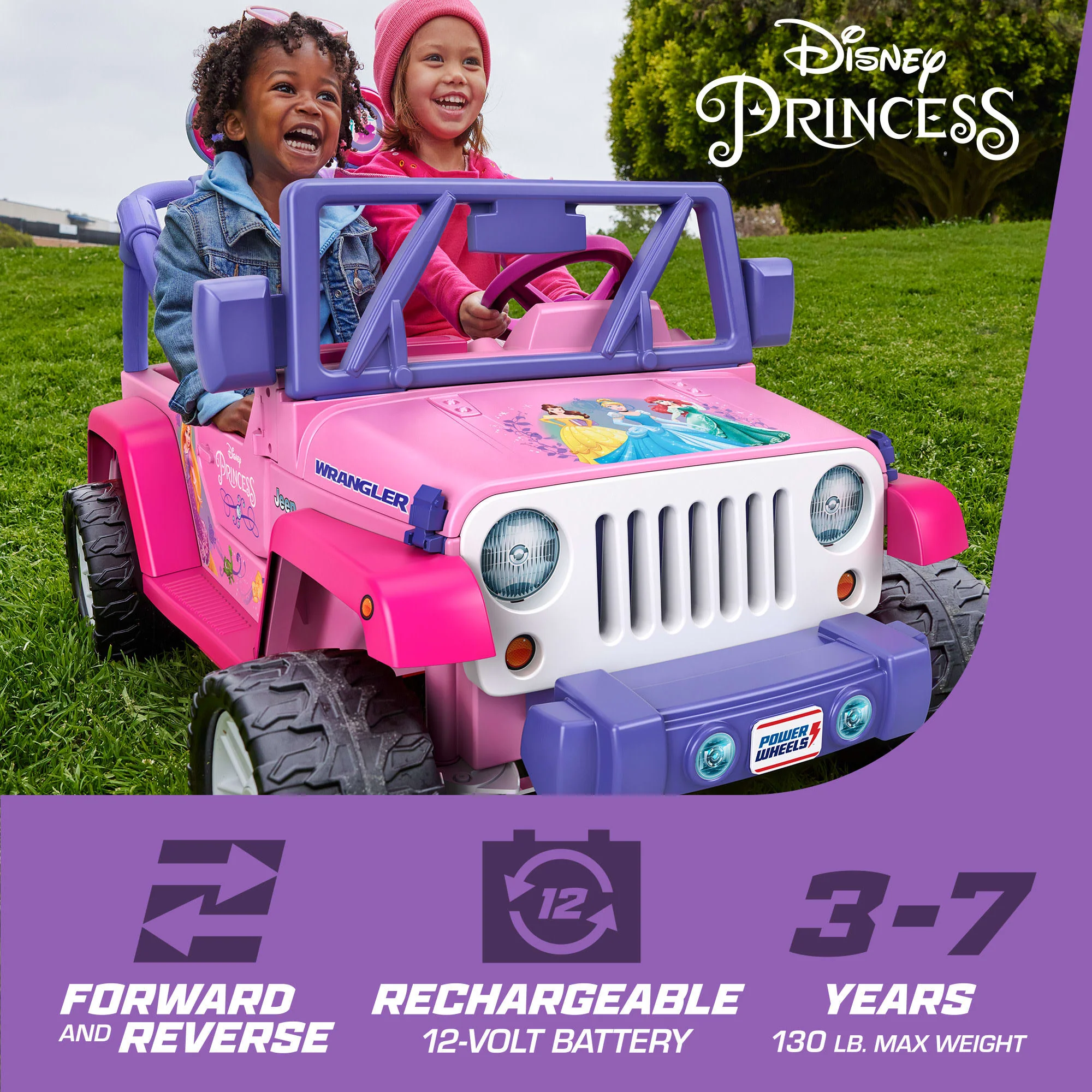 Power Wheels Disney Princess Jeep Wrangler Battery Powered Ride-On Vehicle With Sounds