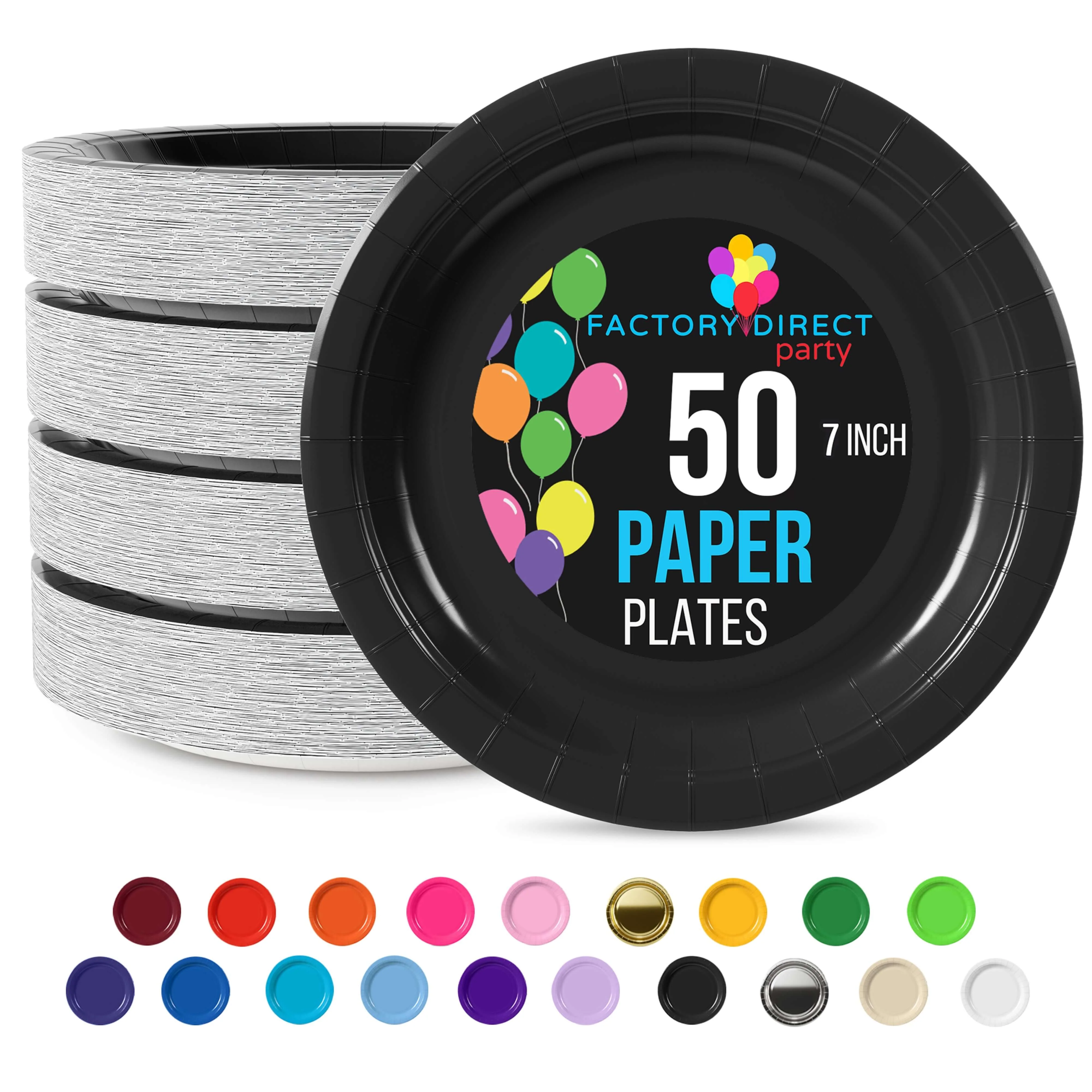7 In. Black Paper Plates - 50 Ct.