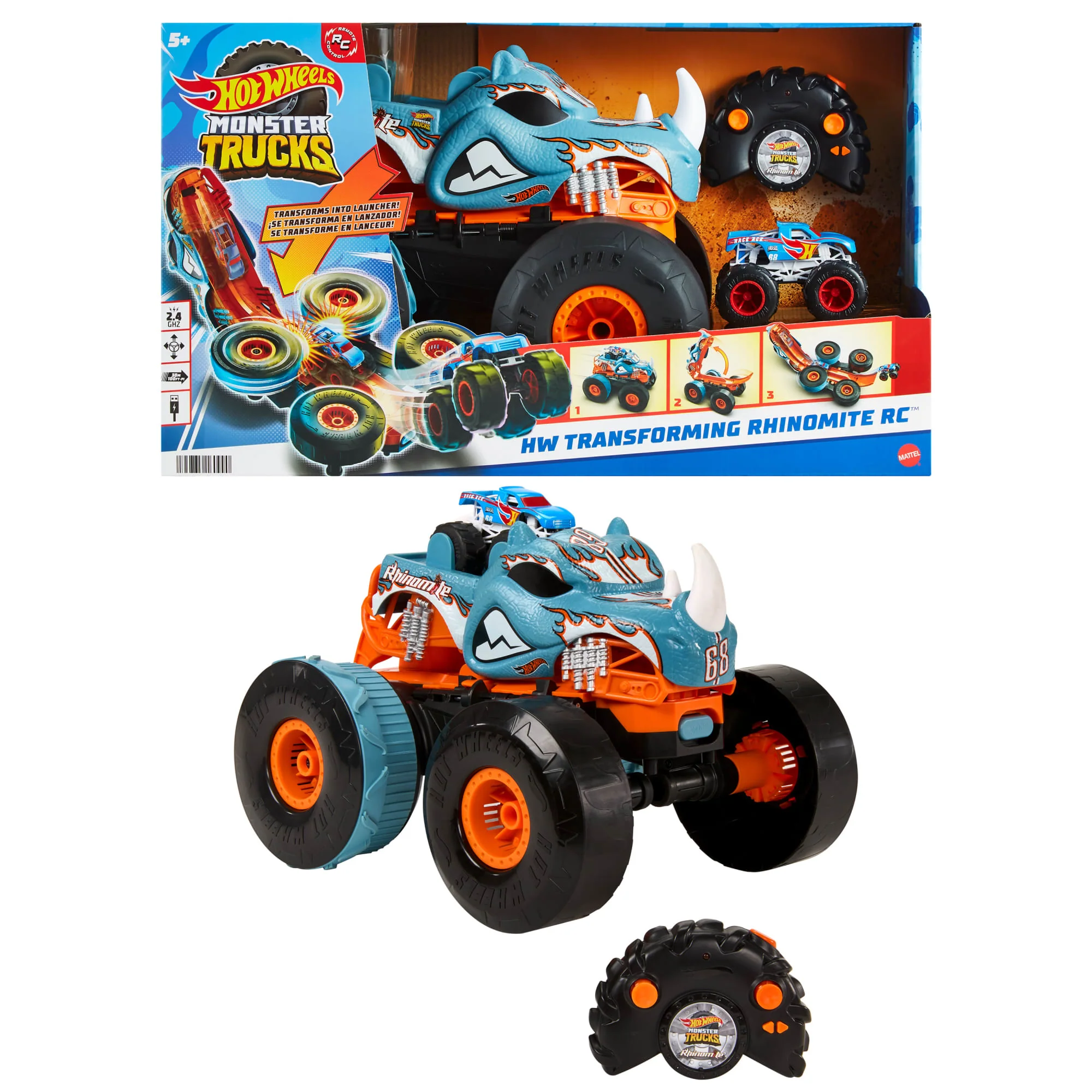 Hot Wheels-Rhinomite Transformable Radiocommandé 1/12 Race Ace 1/64