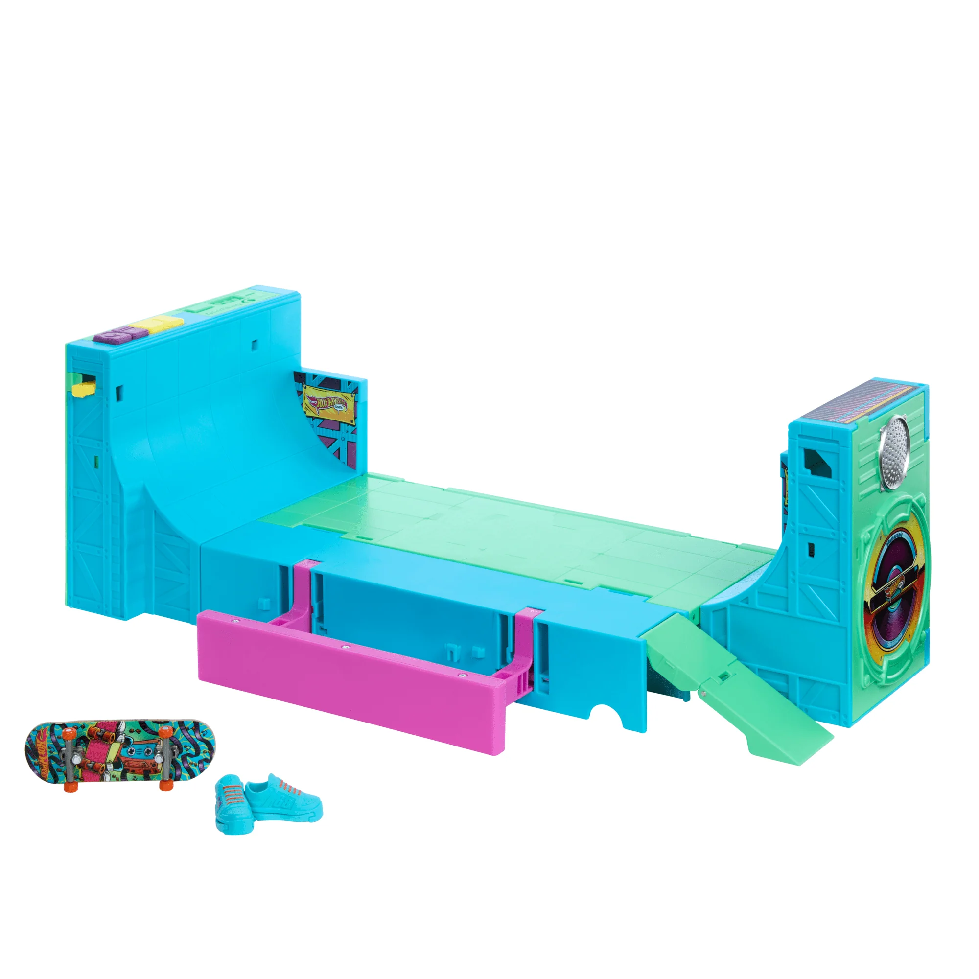 Hot Wheels Skate Boombox Skate Park Playset With 1 Exclusive Fingerboard & Skate Shoes