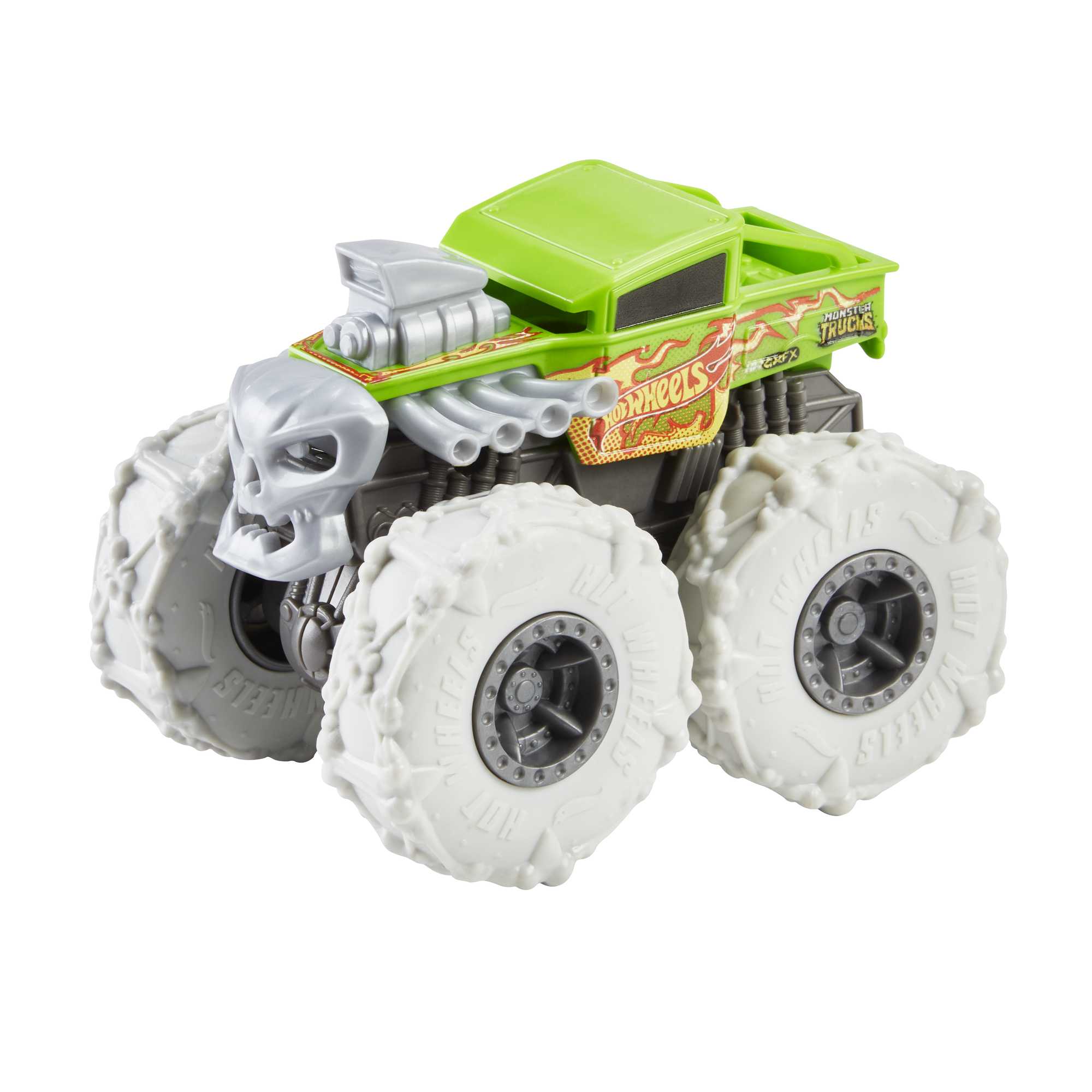 Hot Wheels Monster Trucks Vehículo de Juguete 1:43 Llantas Todo Terreno Bone Shaker Original Flaming Skull