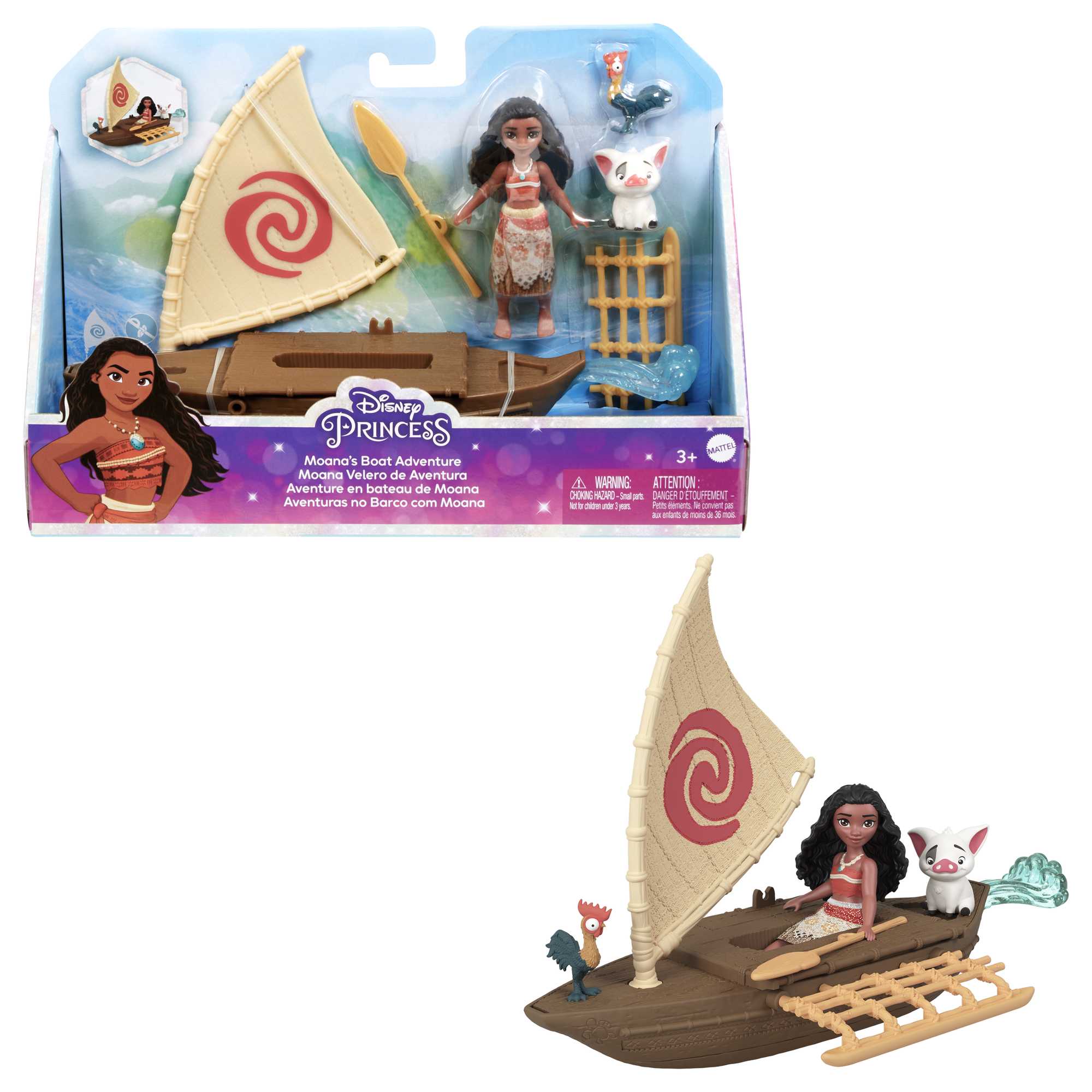 Disney Princess Moana Small Doll & Boat Playset With Floating Boat Vehicle