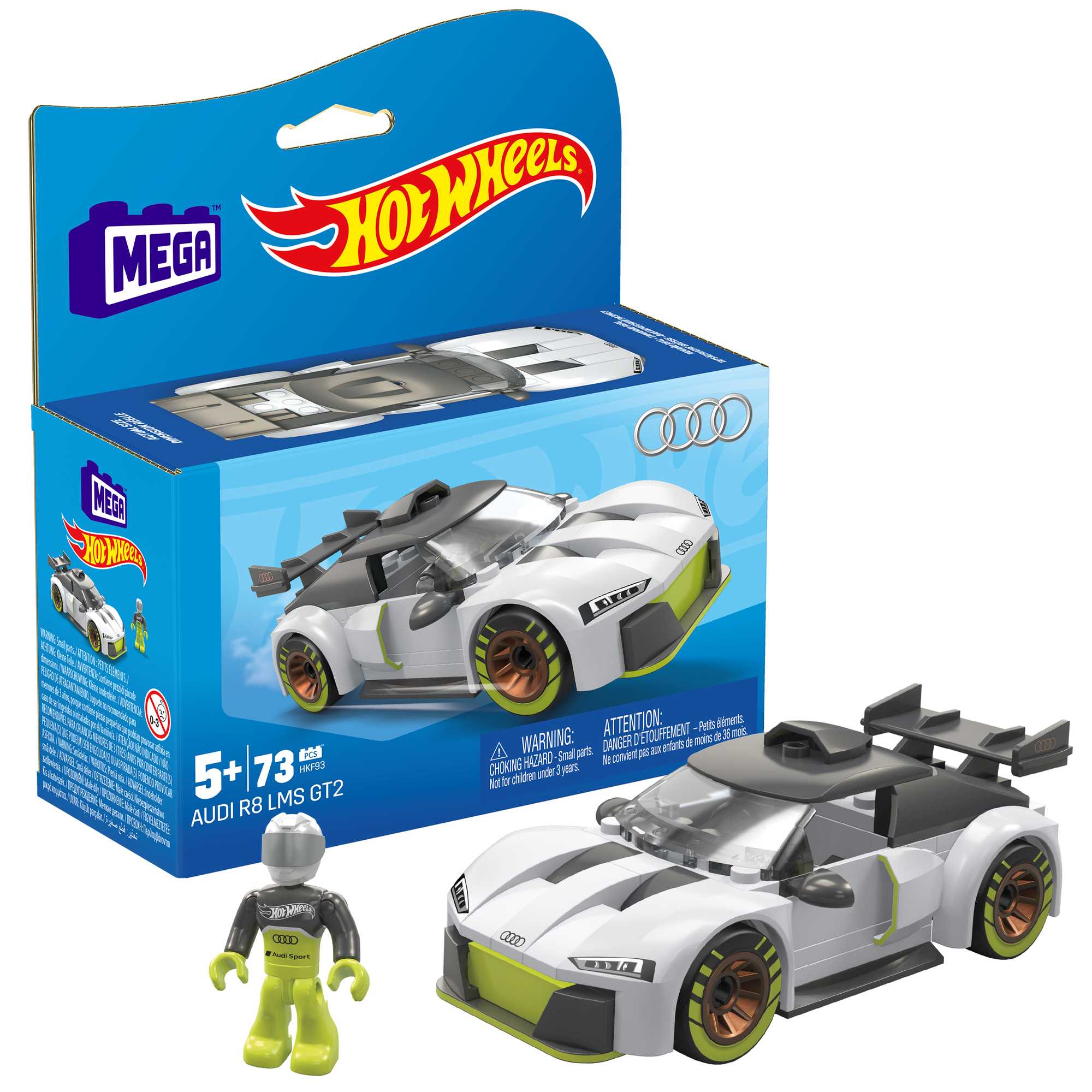 MEGA Hot Wheels Audi R8 Lms Gt2 Toy Car Building Kit With 1 Figure (73 Pieces)
