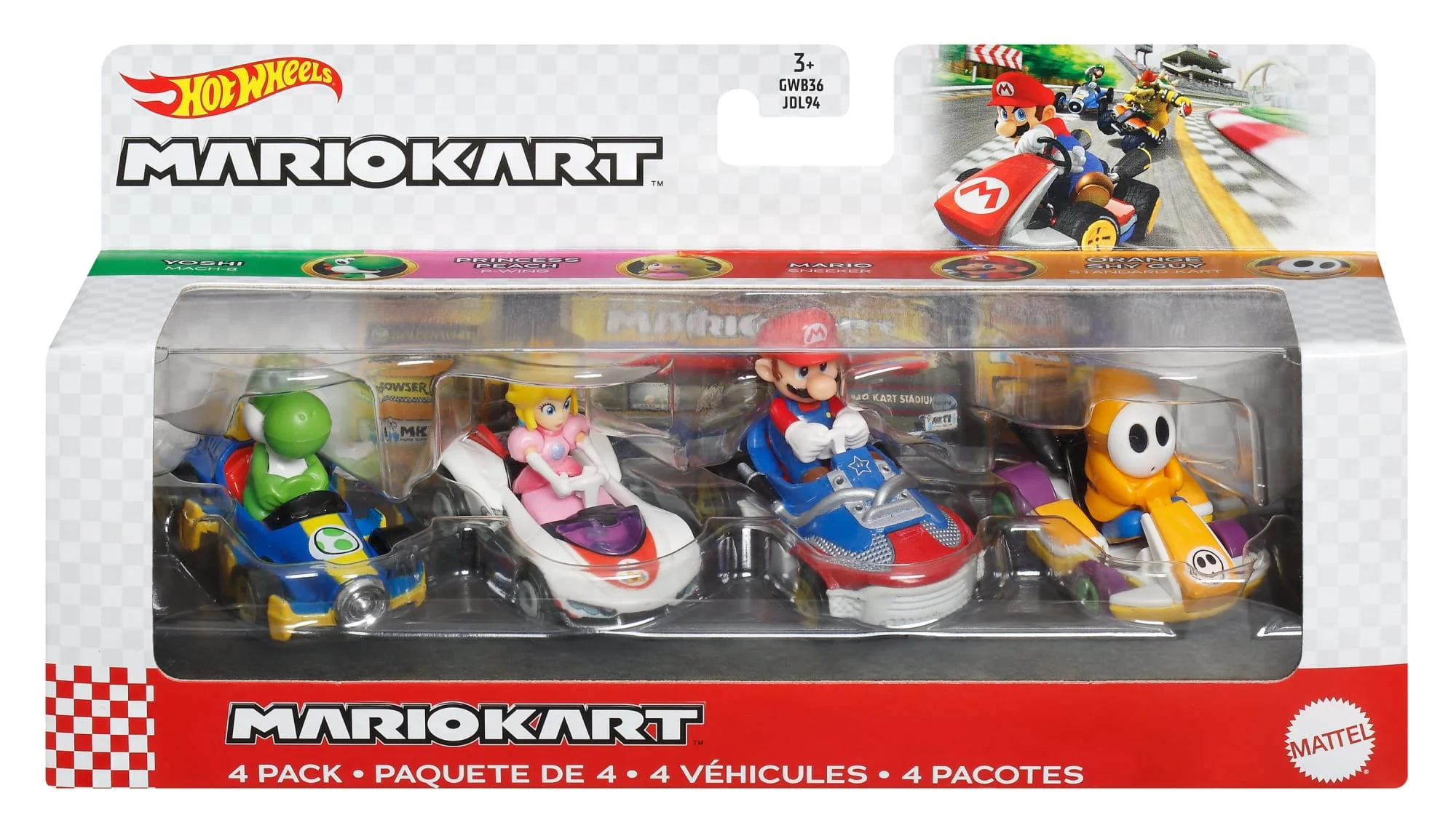 Hot Wheels Mario Kart Vehicle 4-Pack With 1 Exclusive Collectible Model