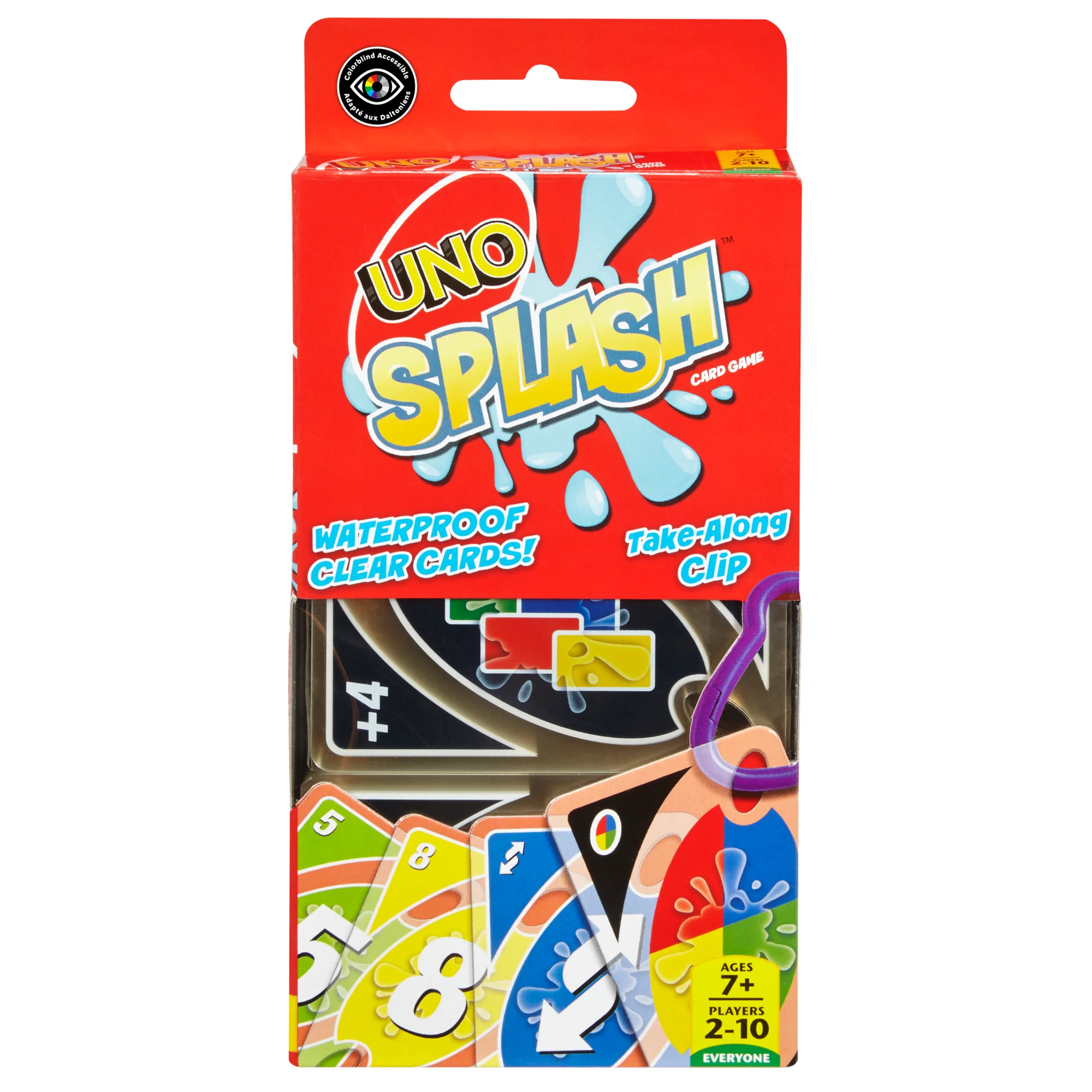 UNO Splash Card Game With Waterproof Cards And Portable Clip For Travel