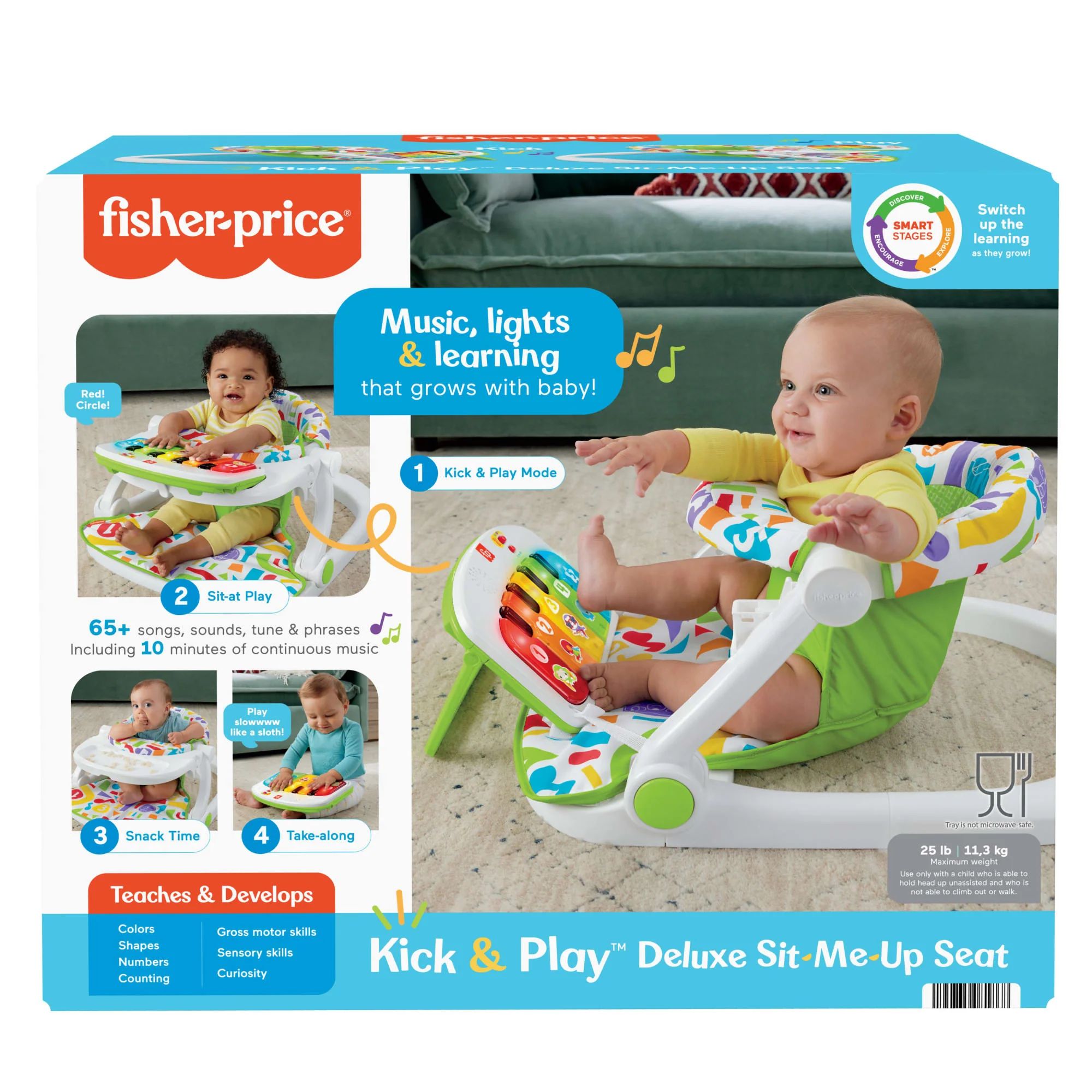 Fisher-Price Baby Chair, Deluxe Sit-Me-Up Seat With Kick & Play Piano Learning Toy & Snack Tray