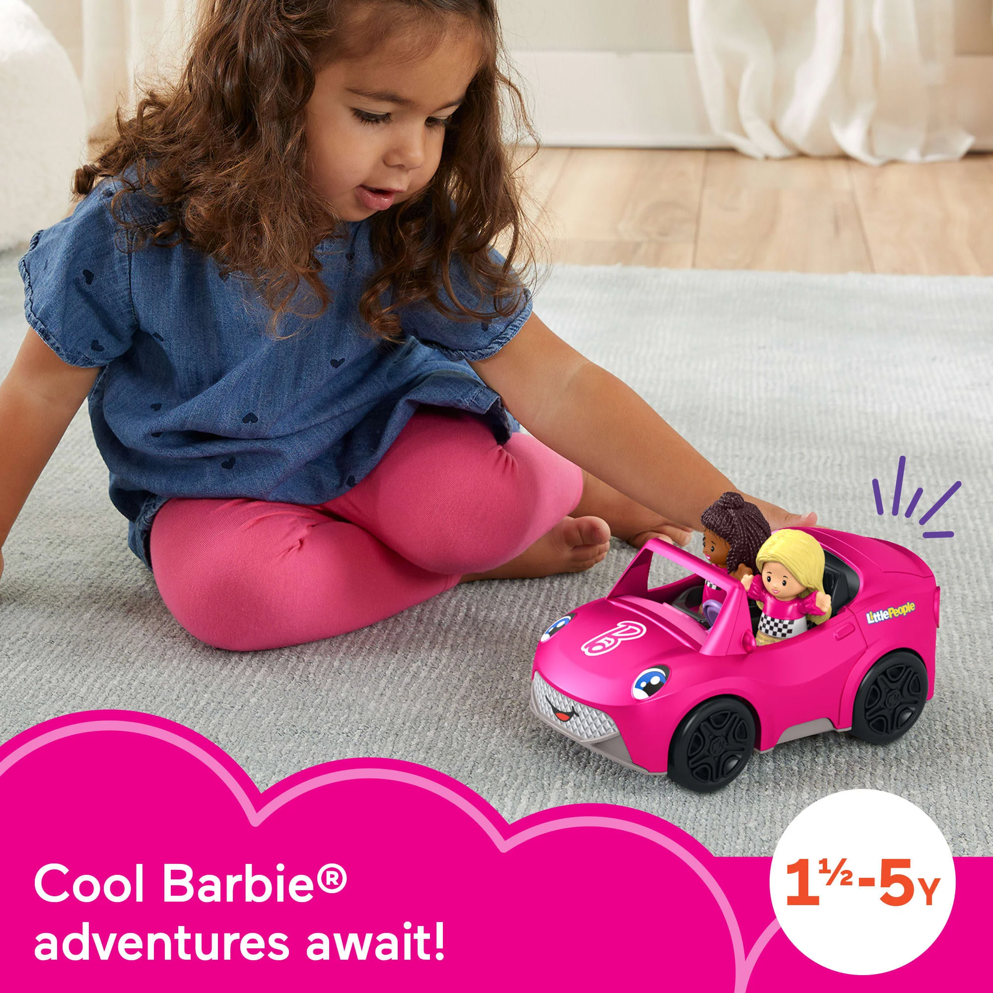 Fisher-Price Little People Barbie Convertible Toy Car With Music Sounds & 2 Figures For Toddlers