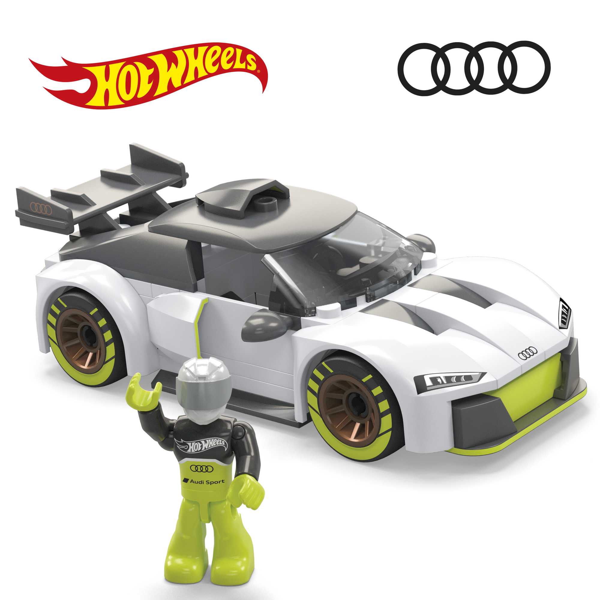 MEGA Hot Wheels Audi R8 Lms Gt2 Toy Car Building Kit With 1 Figure (73 Pieces)