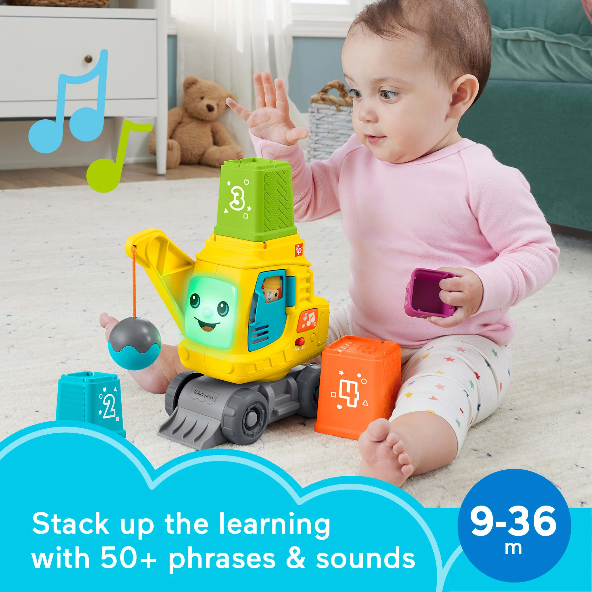 Fisher-Price Count & Stack Crane Baby & Toddler Learning Toy With Blocks, Lights & Sounds