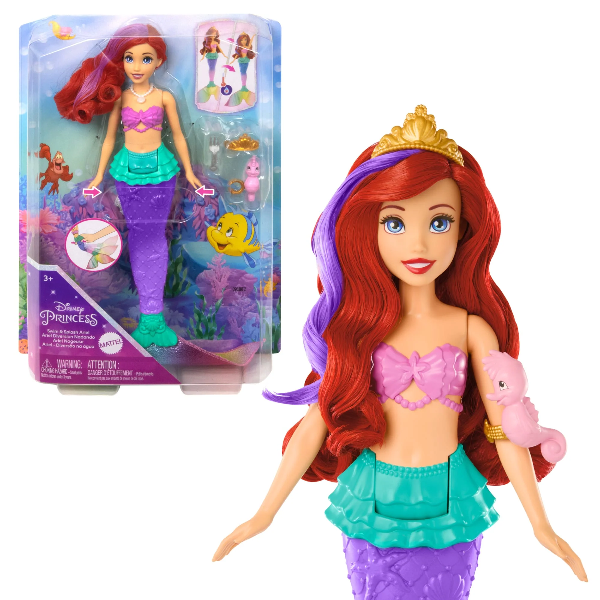 Disney Princess Ariel Swimming Mermaid Fashion Doll With Color-Change Hair & Tail
