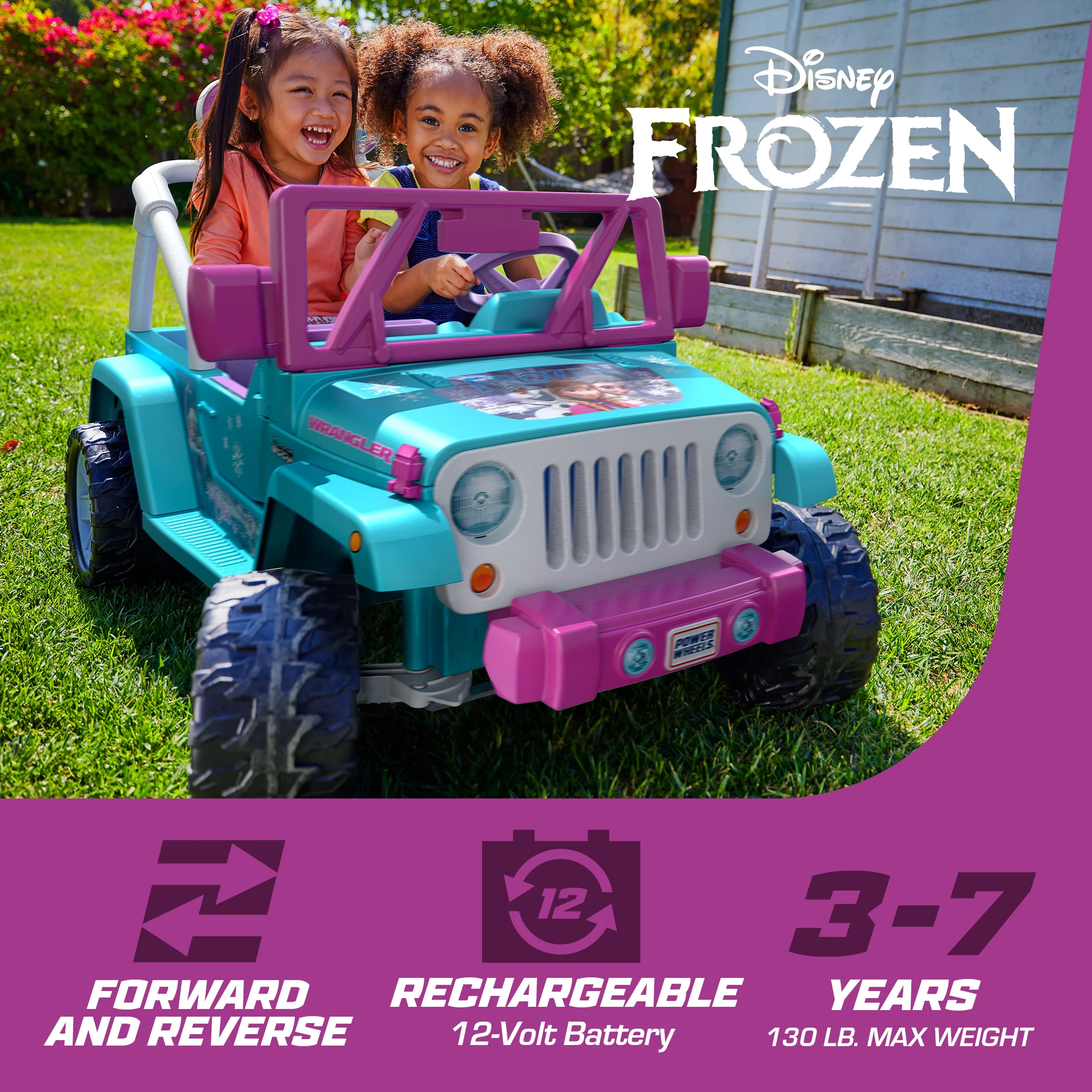Power Wheels Disney Frozen Jeep Wrangler Battery-Powered Ride-On Toy Vehicle With Music & Sounds