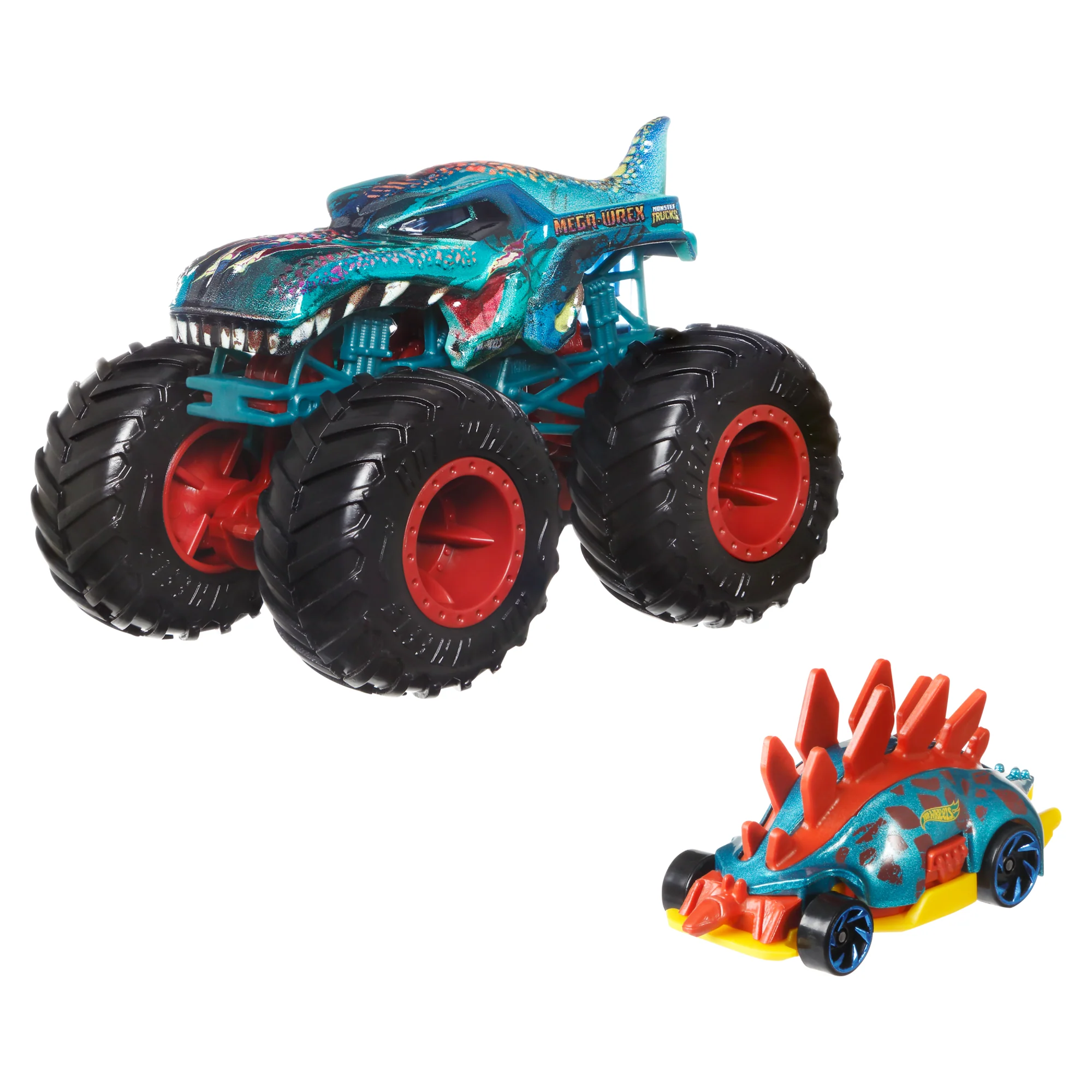 Hot Wheels Monster Trucks Vehículo de Juguete Camión Crash Squad Mega Wrex + Motosaurus