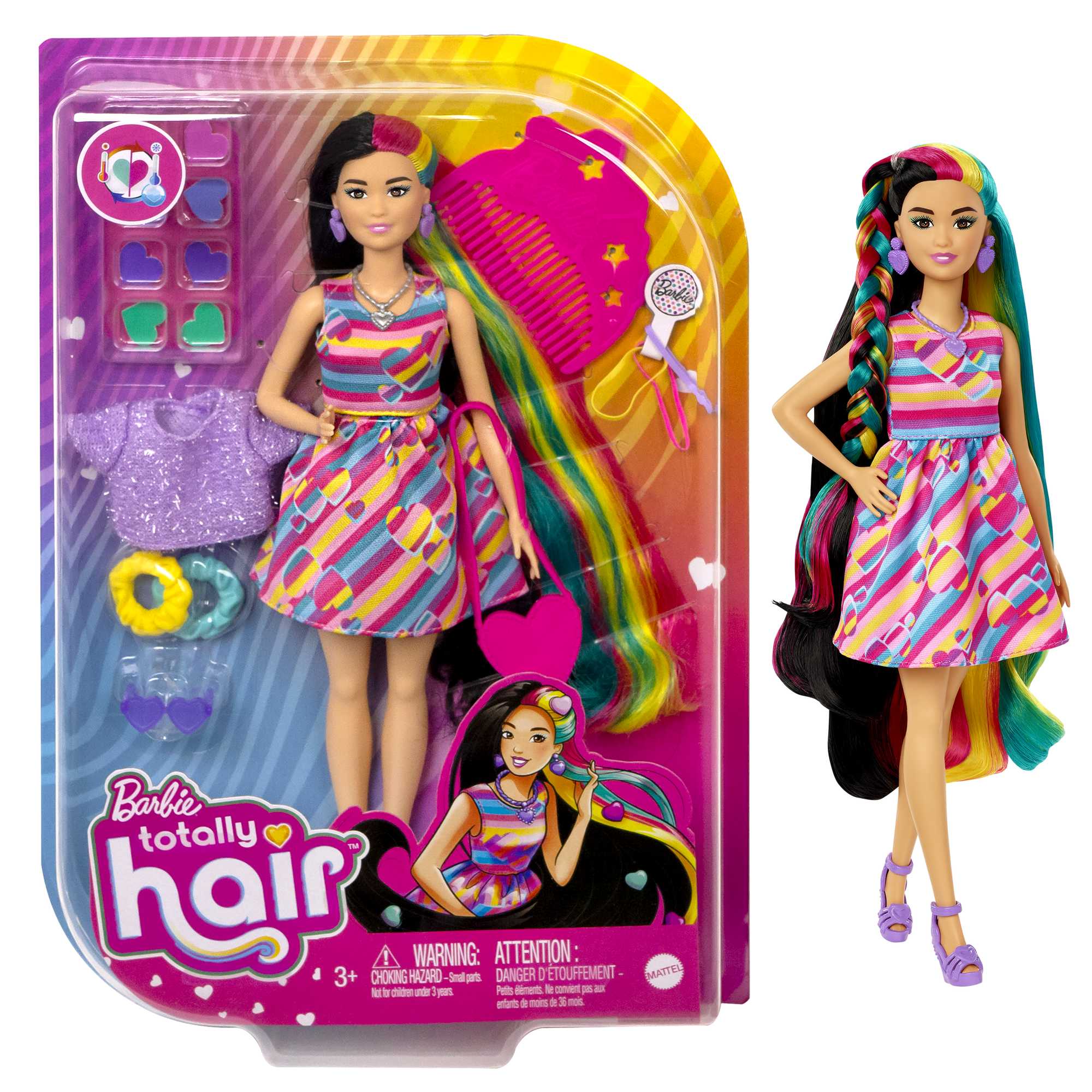 Barbie Totally Hair Heart-themed Doll, Petite, 8.5 Inch Hair, 15 Accessories, 3 & Up