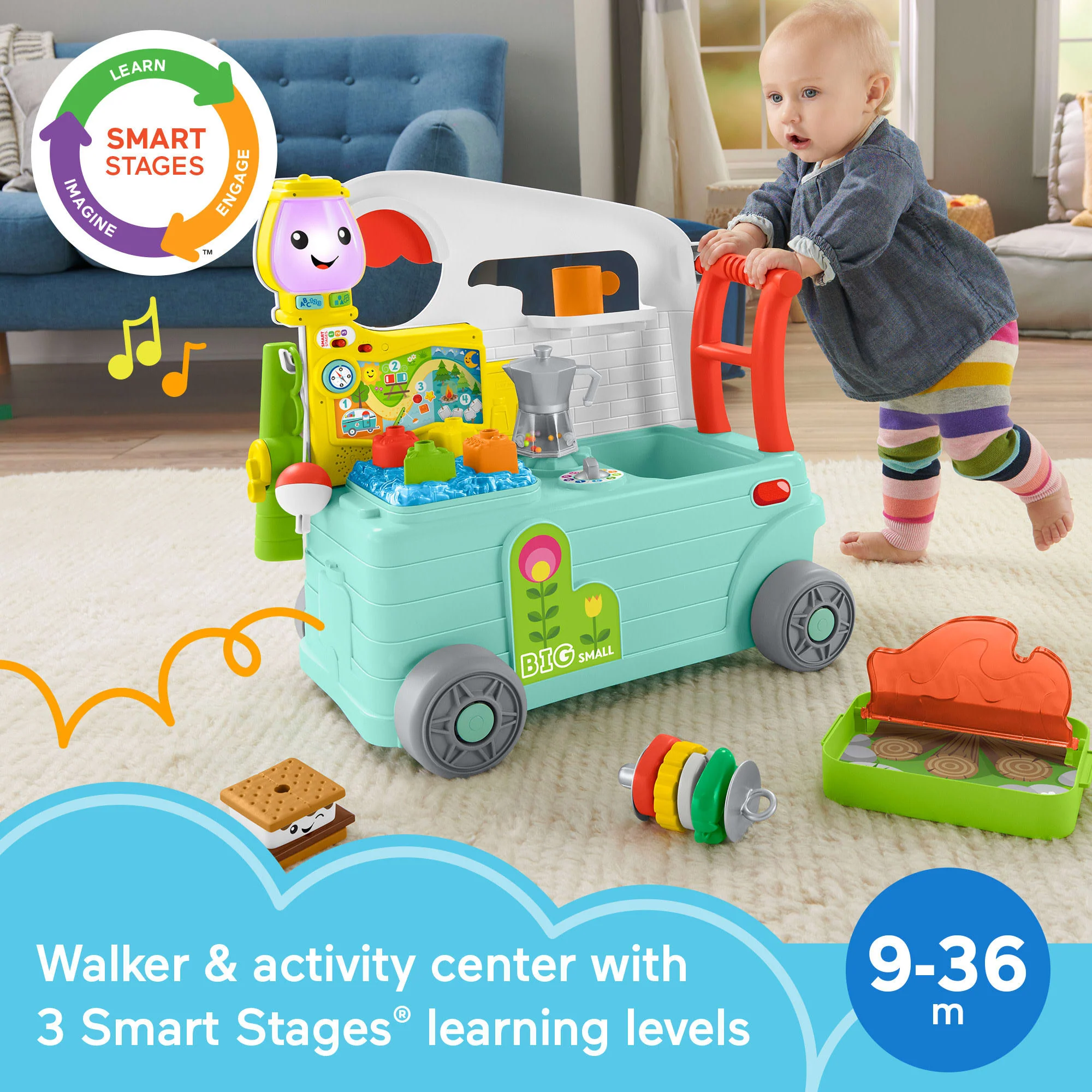 Fisher-Price Laugh & Learn 3-In-1 On-the-Go Camper Infant Walker & Toddler Activity Center