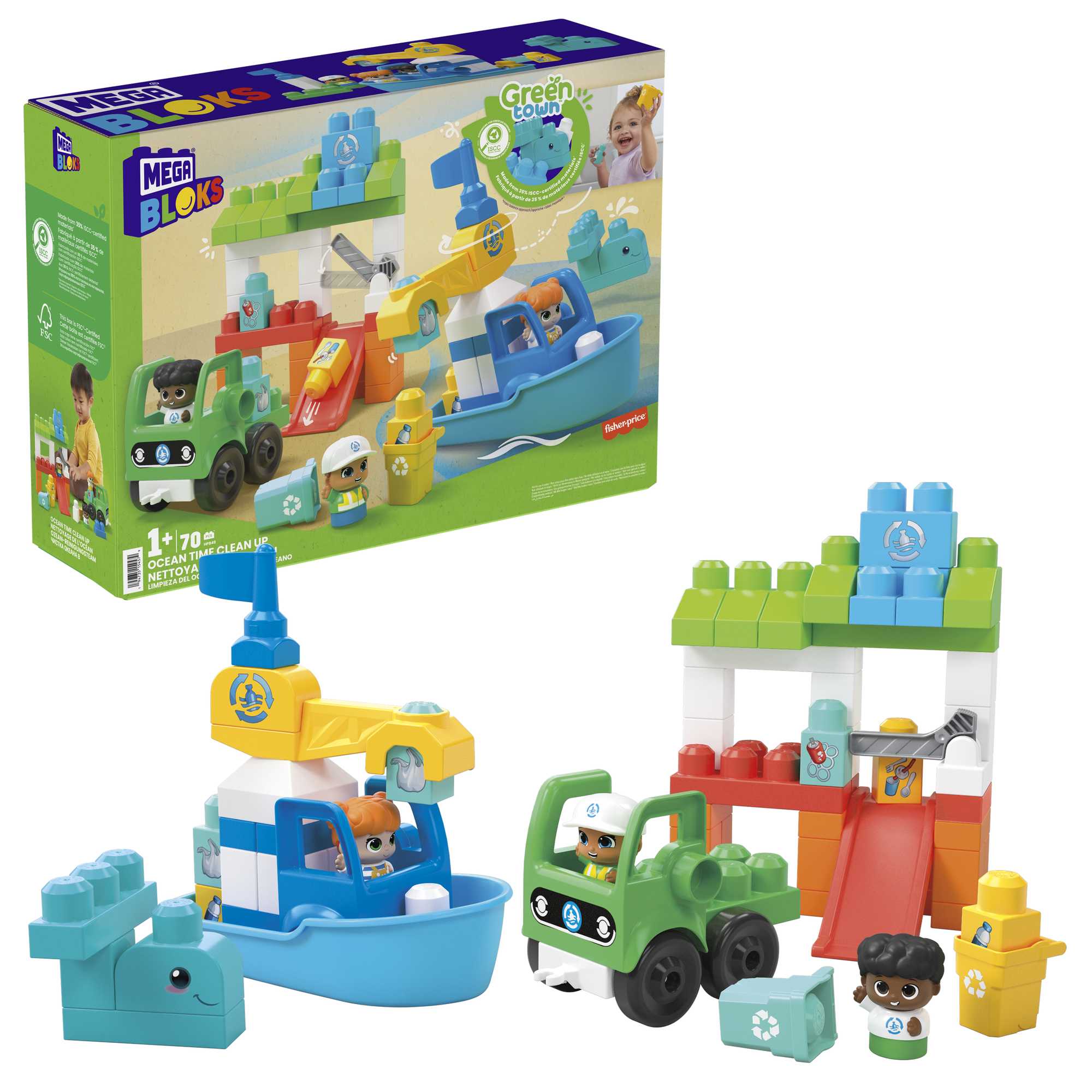 MEGA BLOKS Green Town Ocean Time Clean Up Building Toy Blocks (70 Pieces) For Toddler